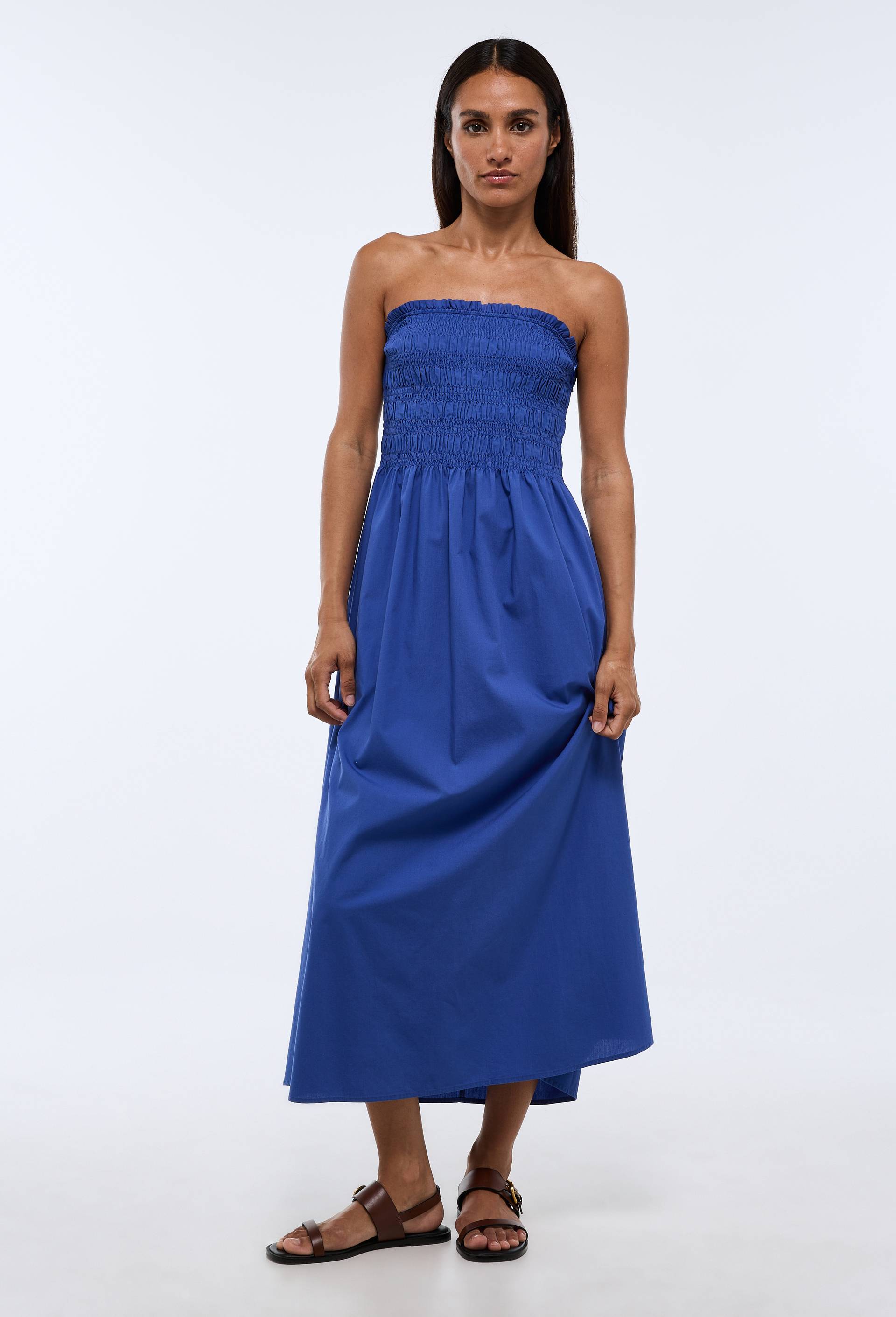 Robe midi smock&eacute;e en coton BIO GOTS, Bleu, large image number 1