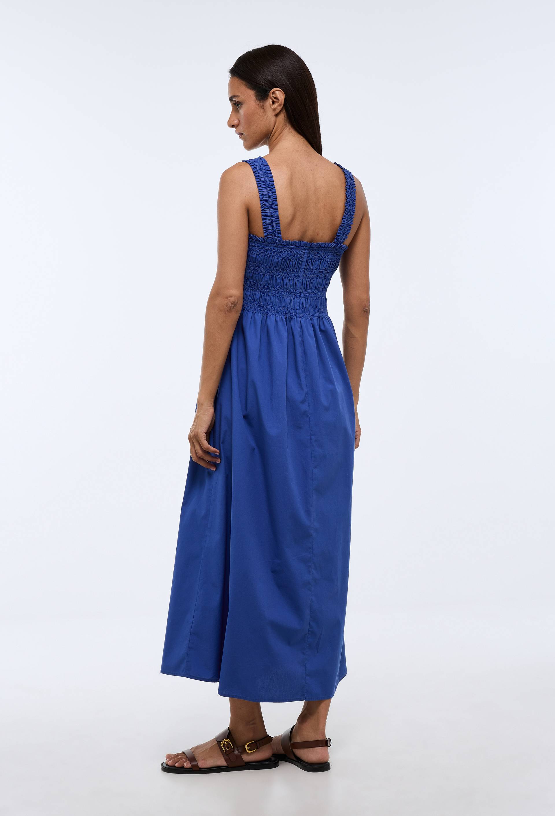 Robe midi smock&eacute;e en coton BIO GOTS, Bleu, large image number 2.0