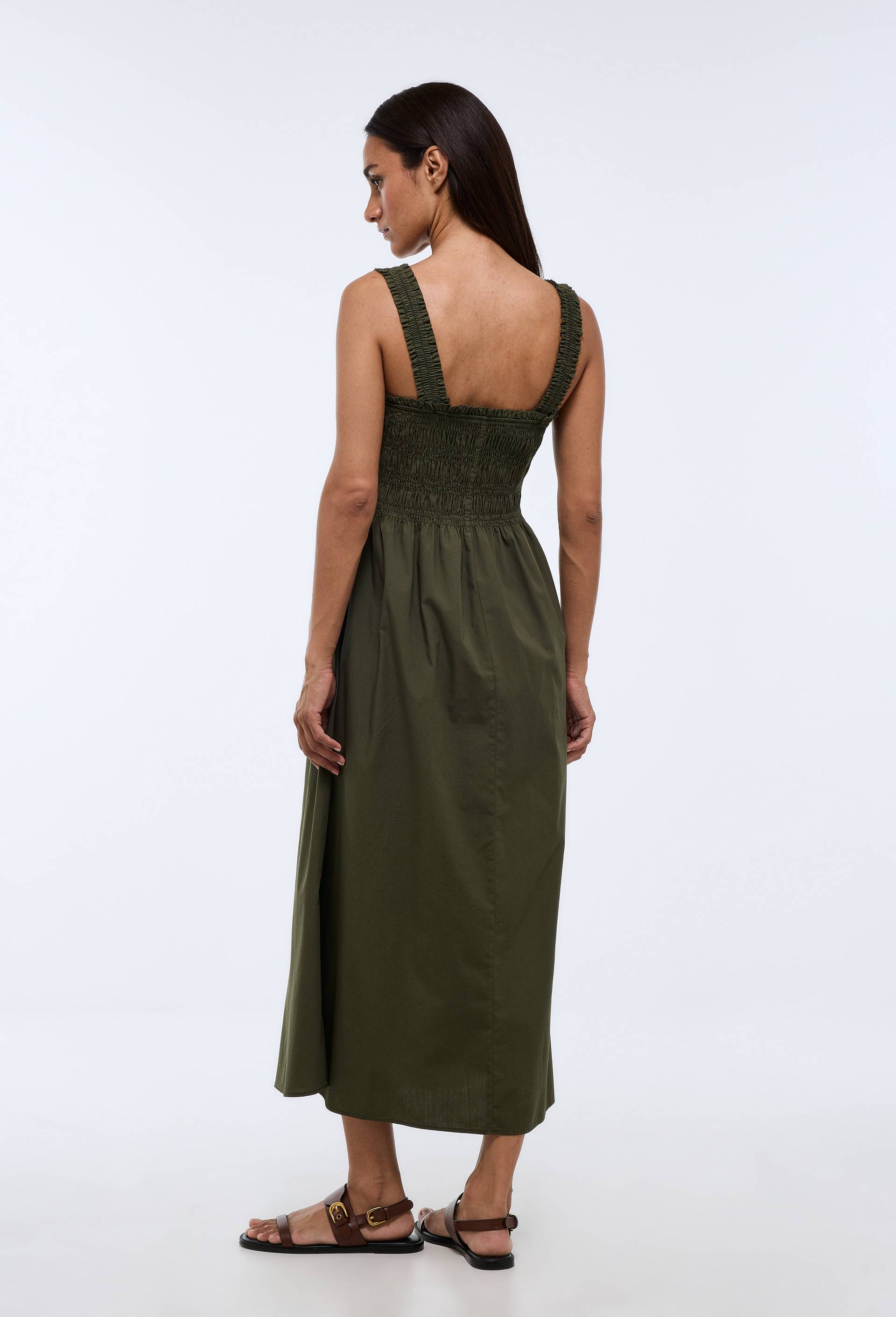 Robe midi smock&eacute;e en coton BIO GOTS, Vert fonc&eacute;, large image number 2.0