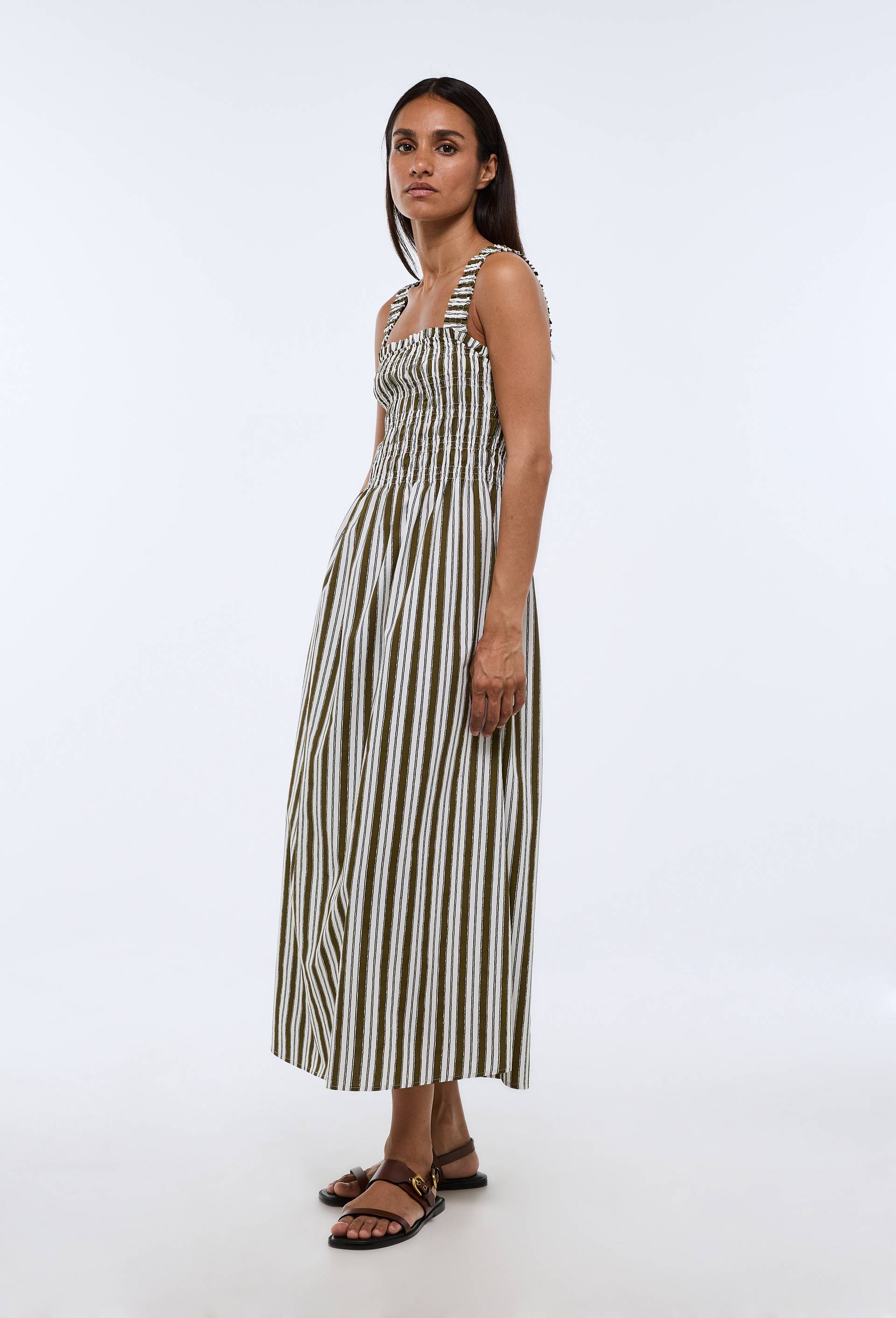 Robe midi smock&eacute;e imprim&eacute;e en coton BIO GOTS, Vert fonc&eacute;, large image number 0