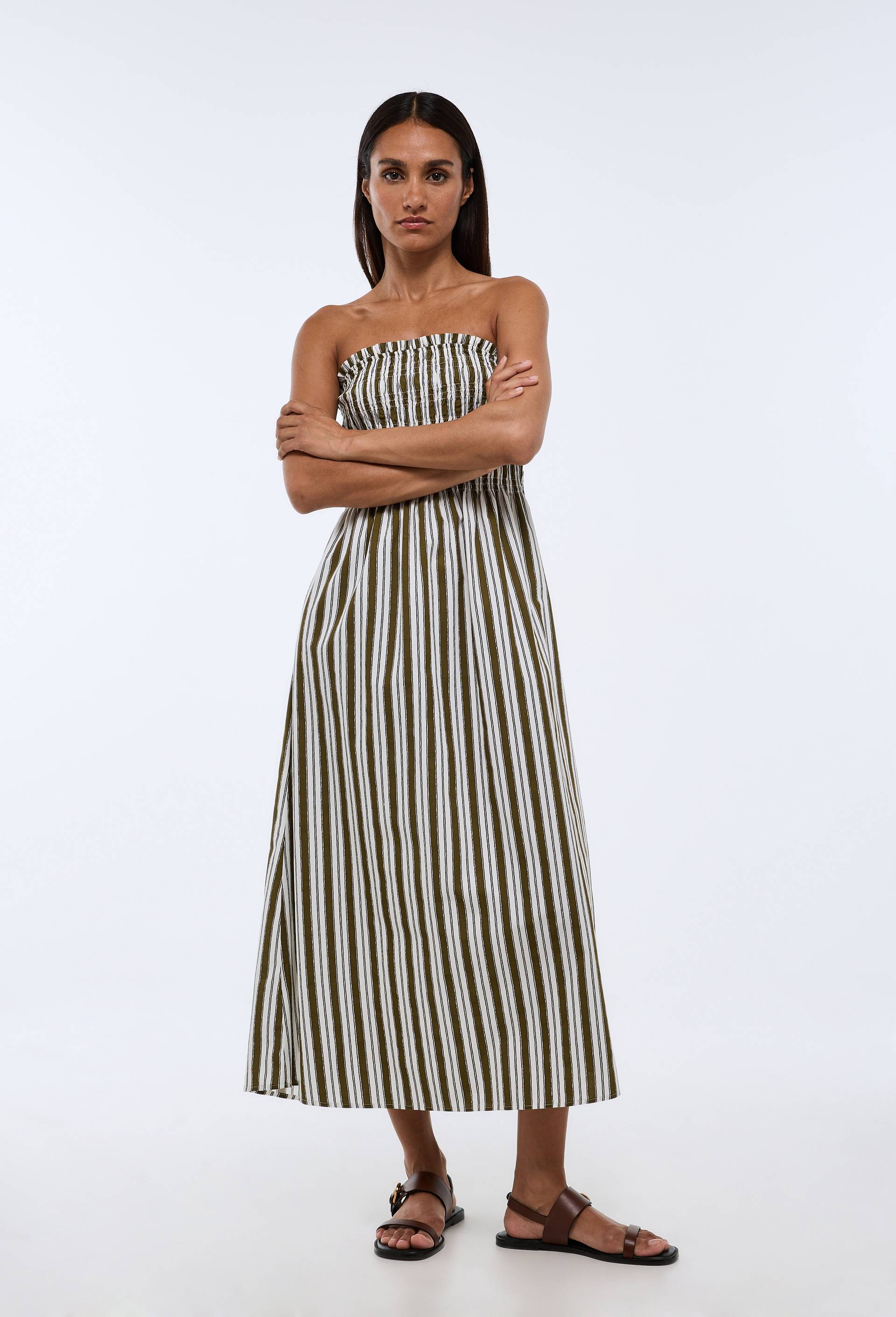 Robe midi smock&eacute;e imprim&eacute;e en coton BIO GOTS, Vert fonc&eacute;, large image number 1