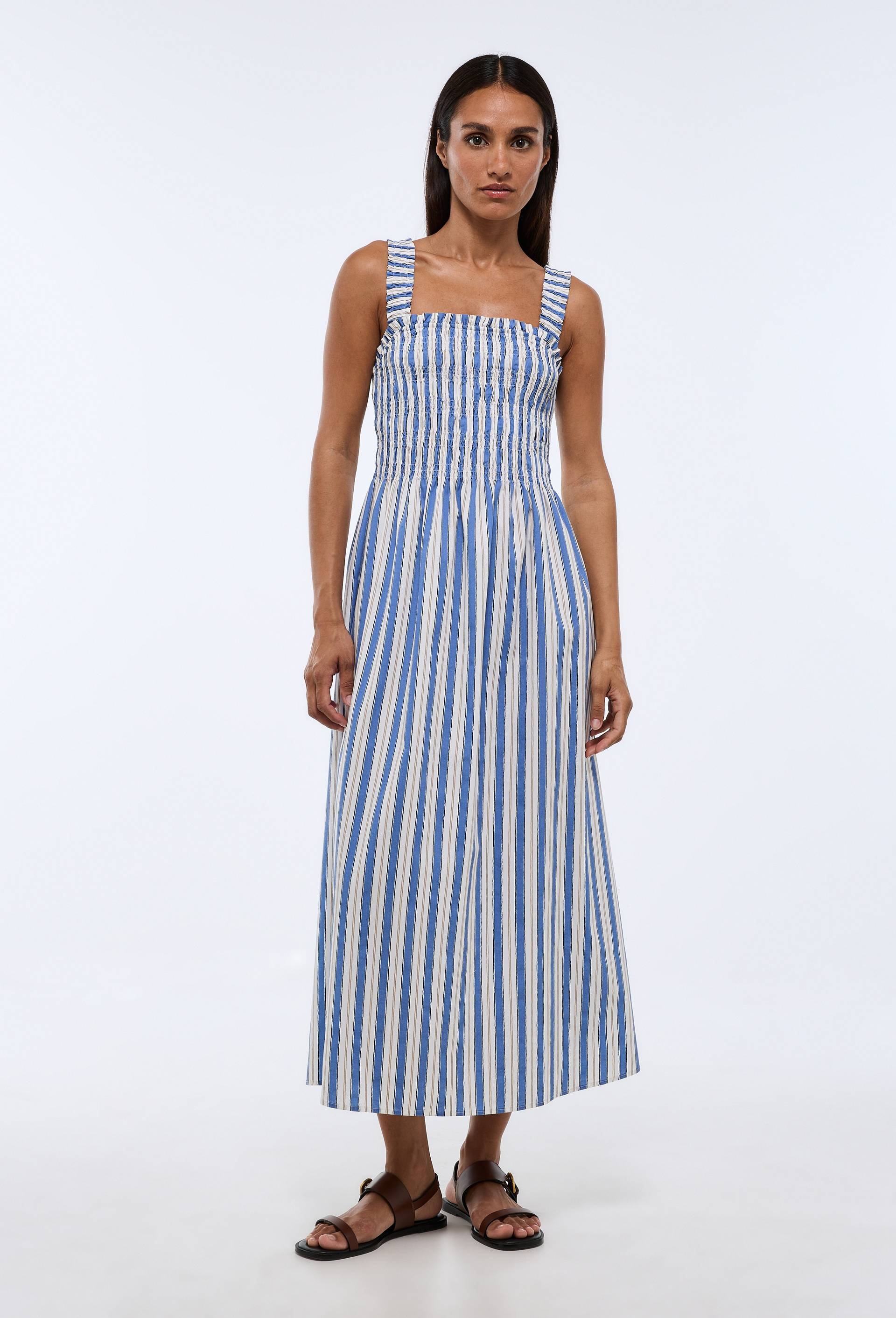 Robe midi smock&eacute;e imprim&eacute;e en coton BIO GOTS, Bleu, large image number 0