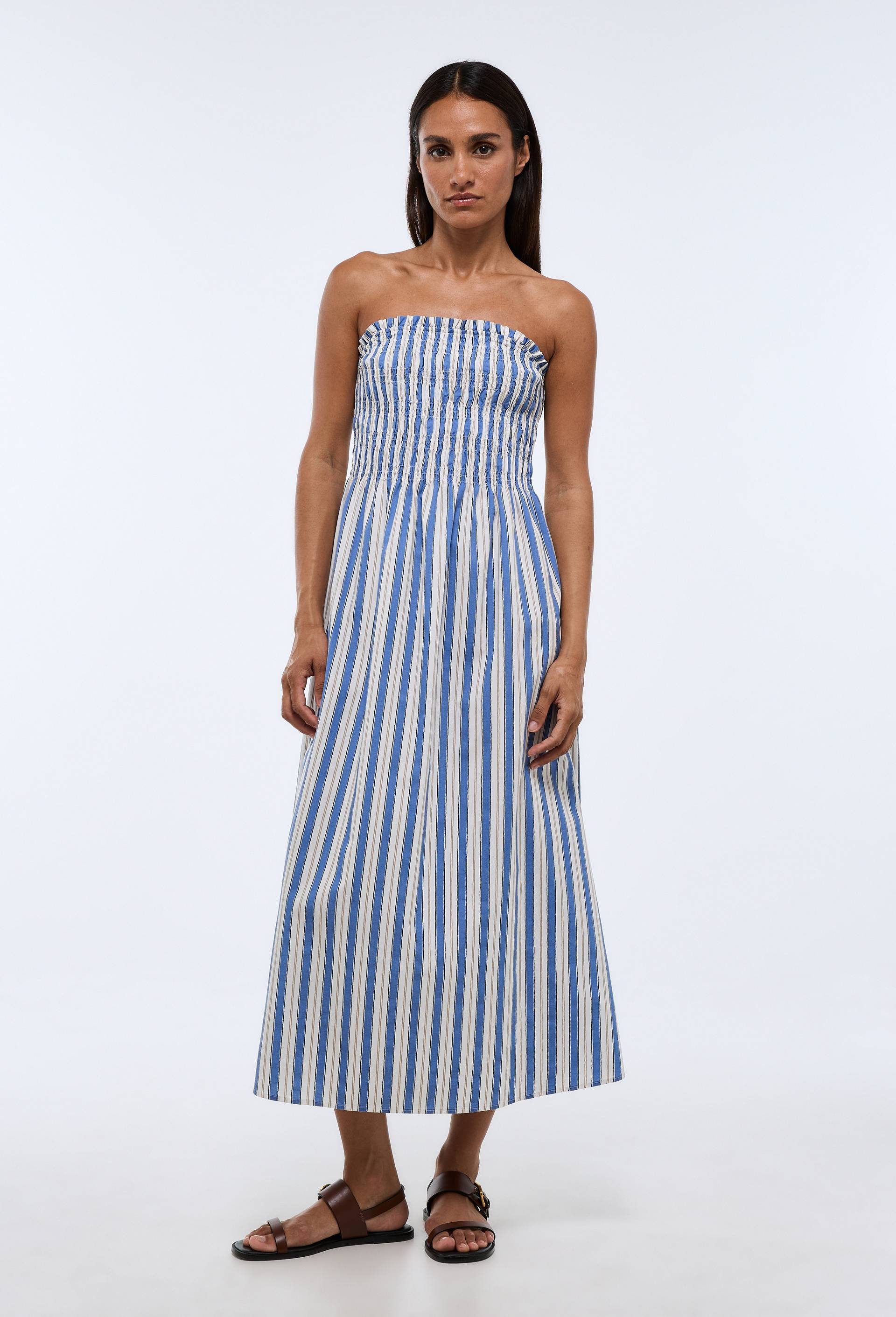 Robe midi smock&eacute;e imprim&eacute;e en coton BIO GOTS, Bleu, large image number 1