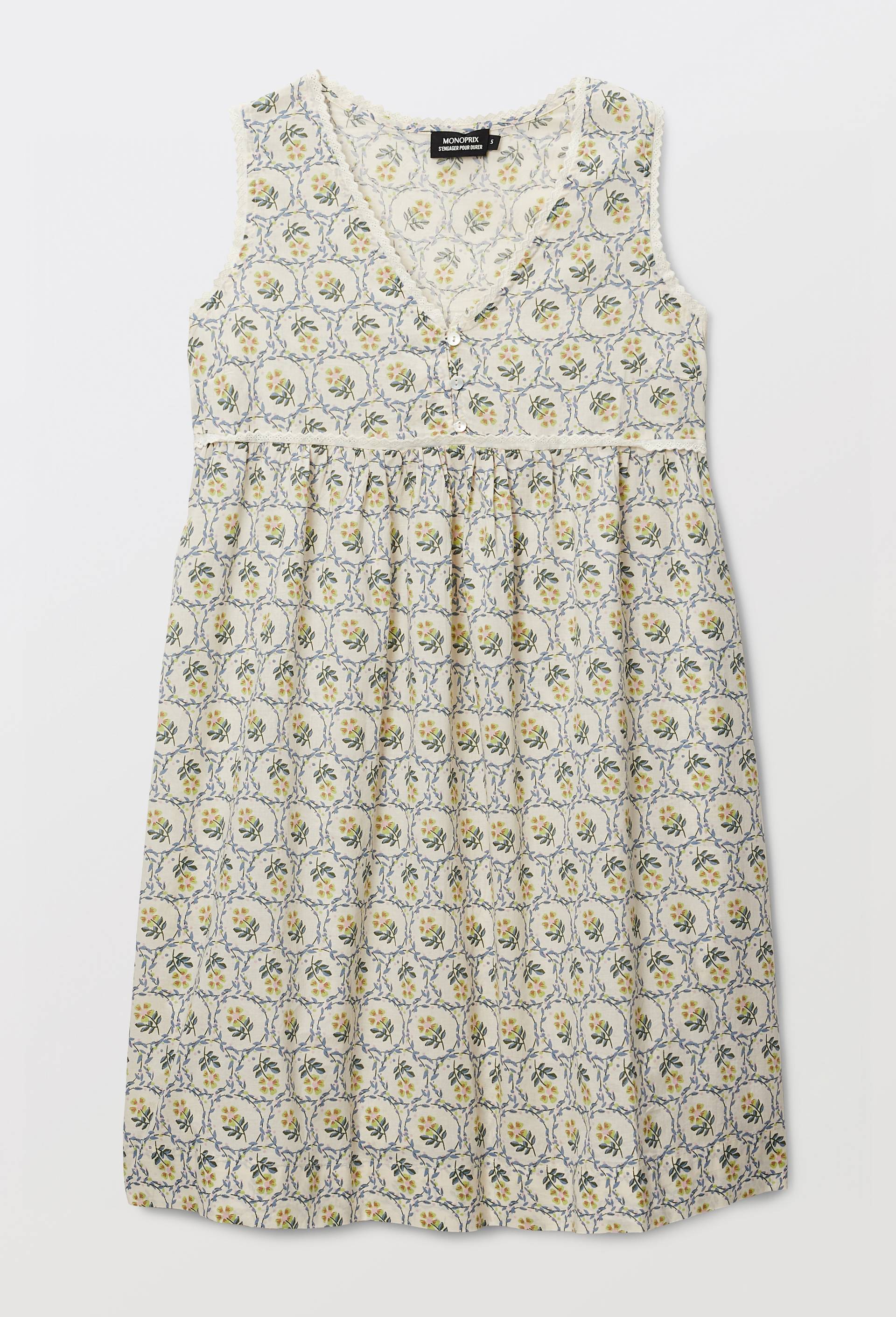 Chemise de nuit imprim&eacute;e en coton bio GOTS, Beige clair, large image number 2.0