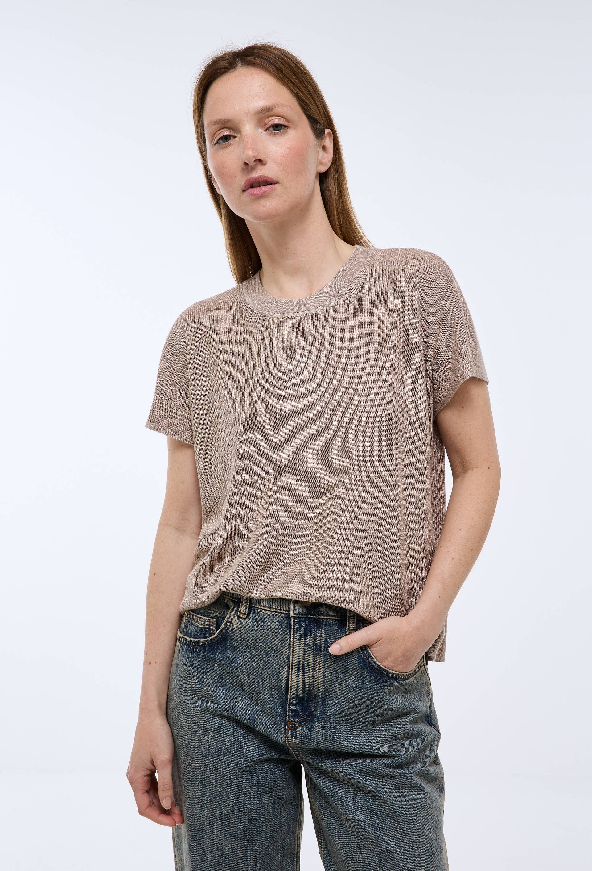 Pull sans manche m&eacute;tallis&eacute;, Brun clair, swatch image