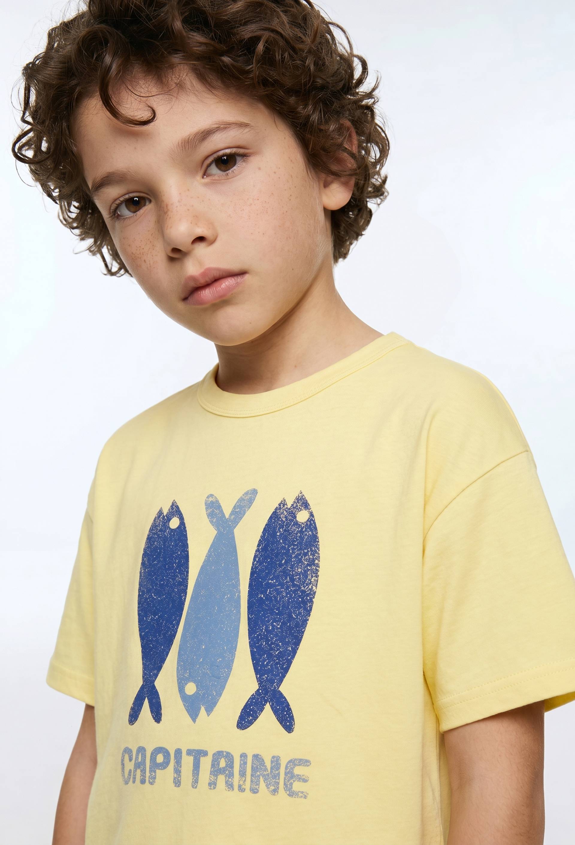 T-shirt manches courtes imprim&eacute; en coton BIO GOTS, Jaune, large image number 1