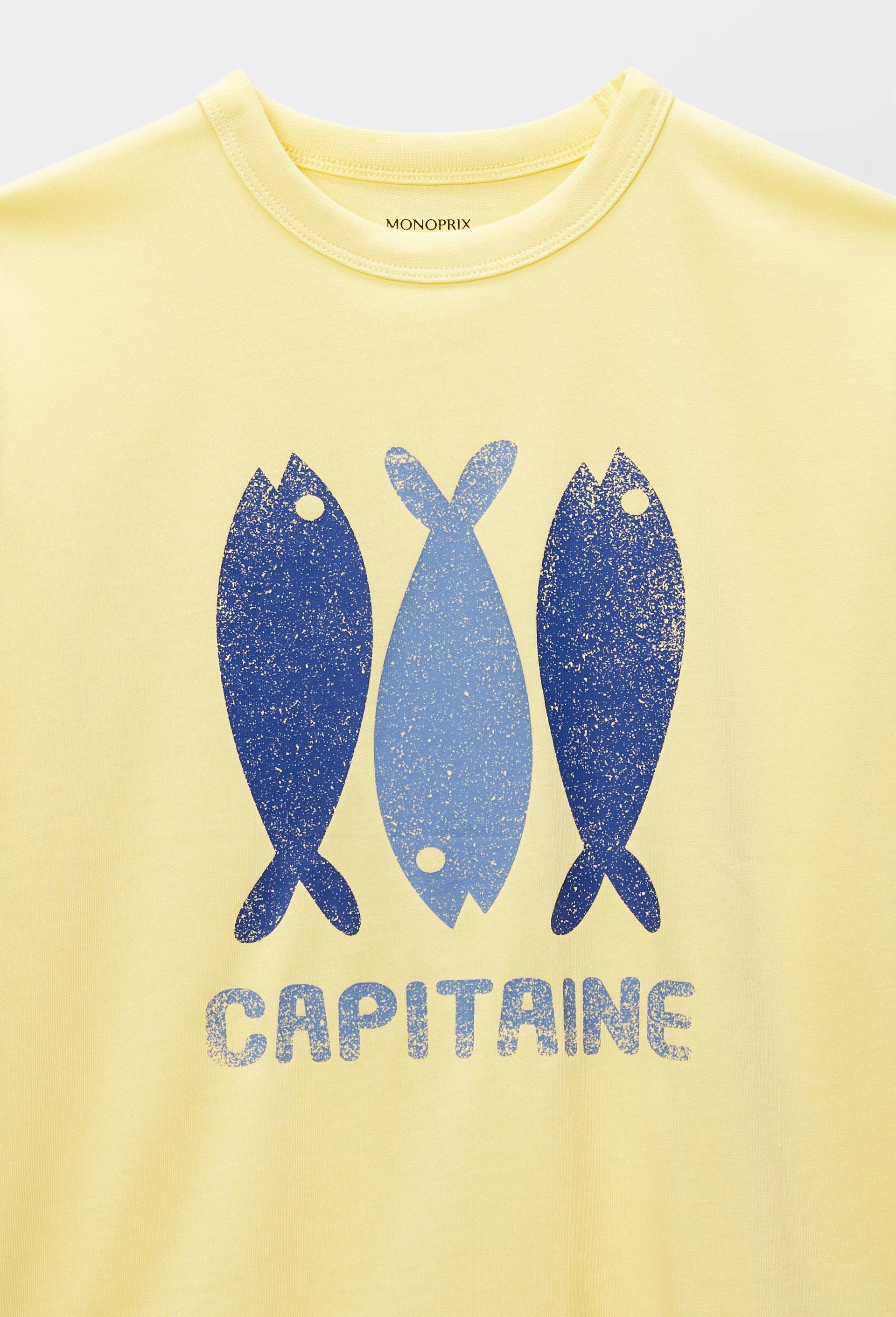 T-shirt manches courtes imprim&eacute; en coton BIO GOTS, Jaune, large image number 4