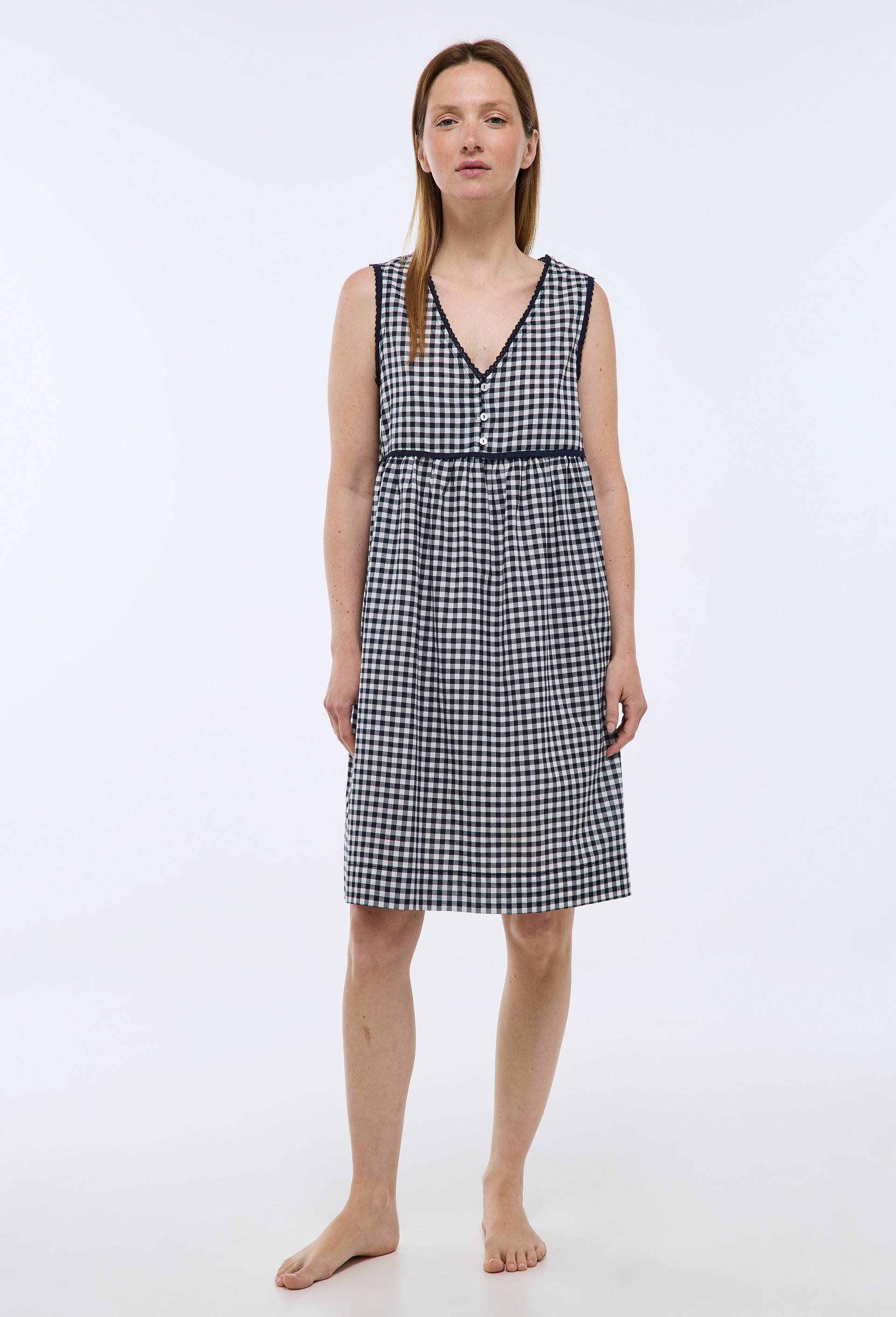 Chemise de nuit vichy en voile de coton bio GOTS, Bleu fonc&eacute;, large image number 0