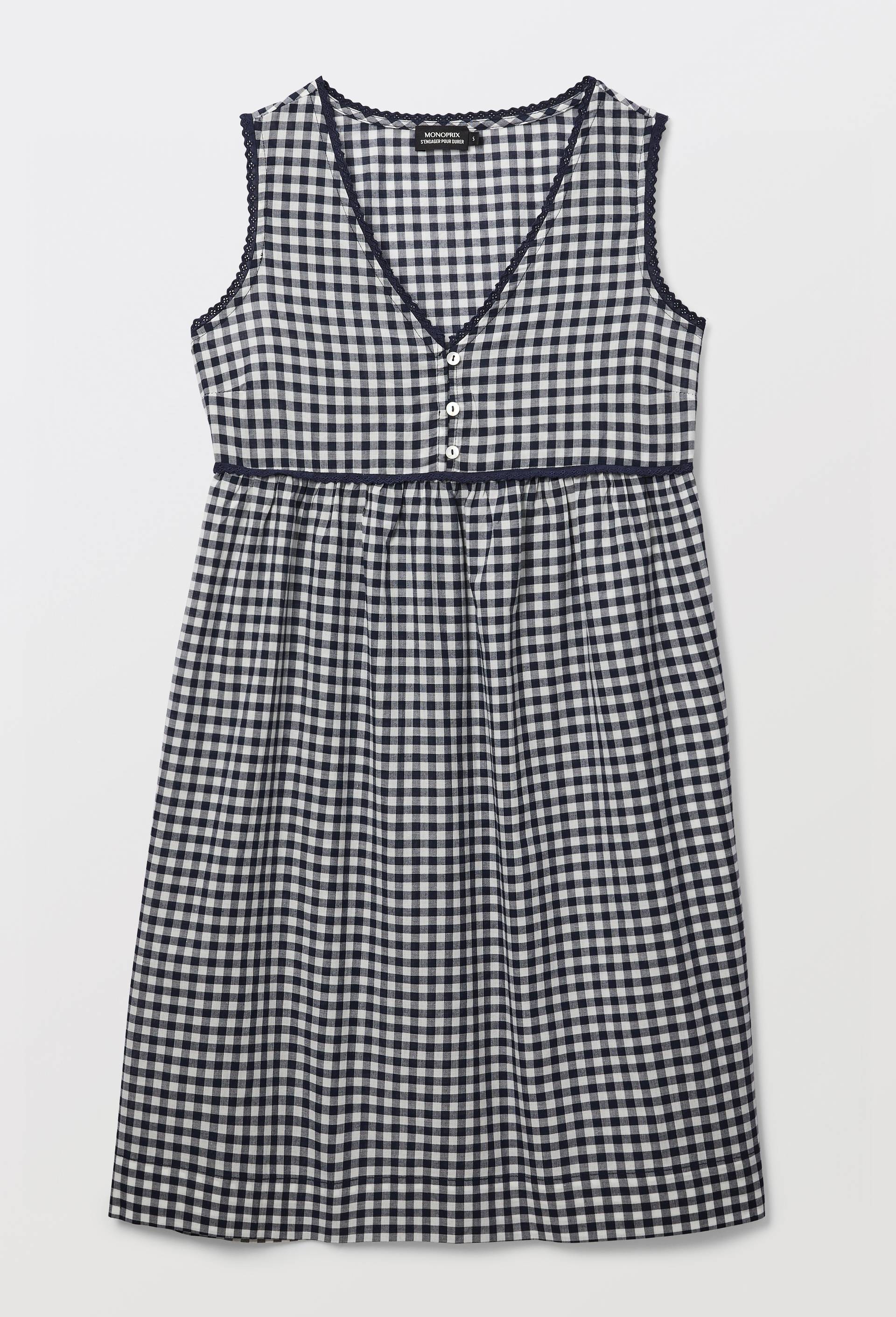 Chemise de nuit vichy en voile de coton bio GOTS, Bleu fonc&eacute;, large image number 2.0
