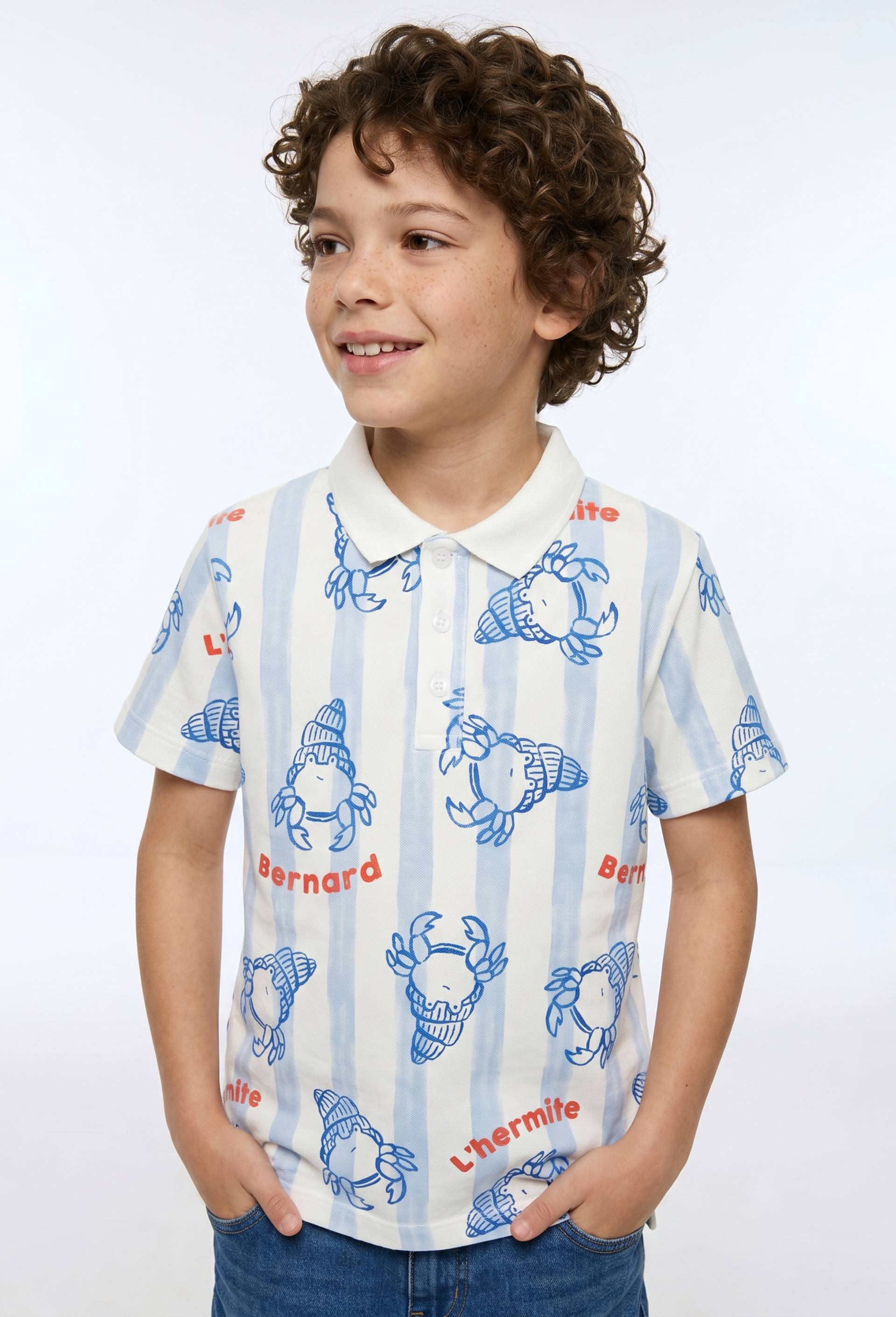 Polo manches courtes imprim&eacute; en coton BIO GOTS, Beige clair, large image number 0.0