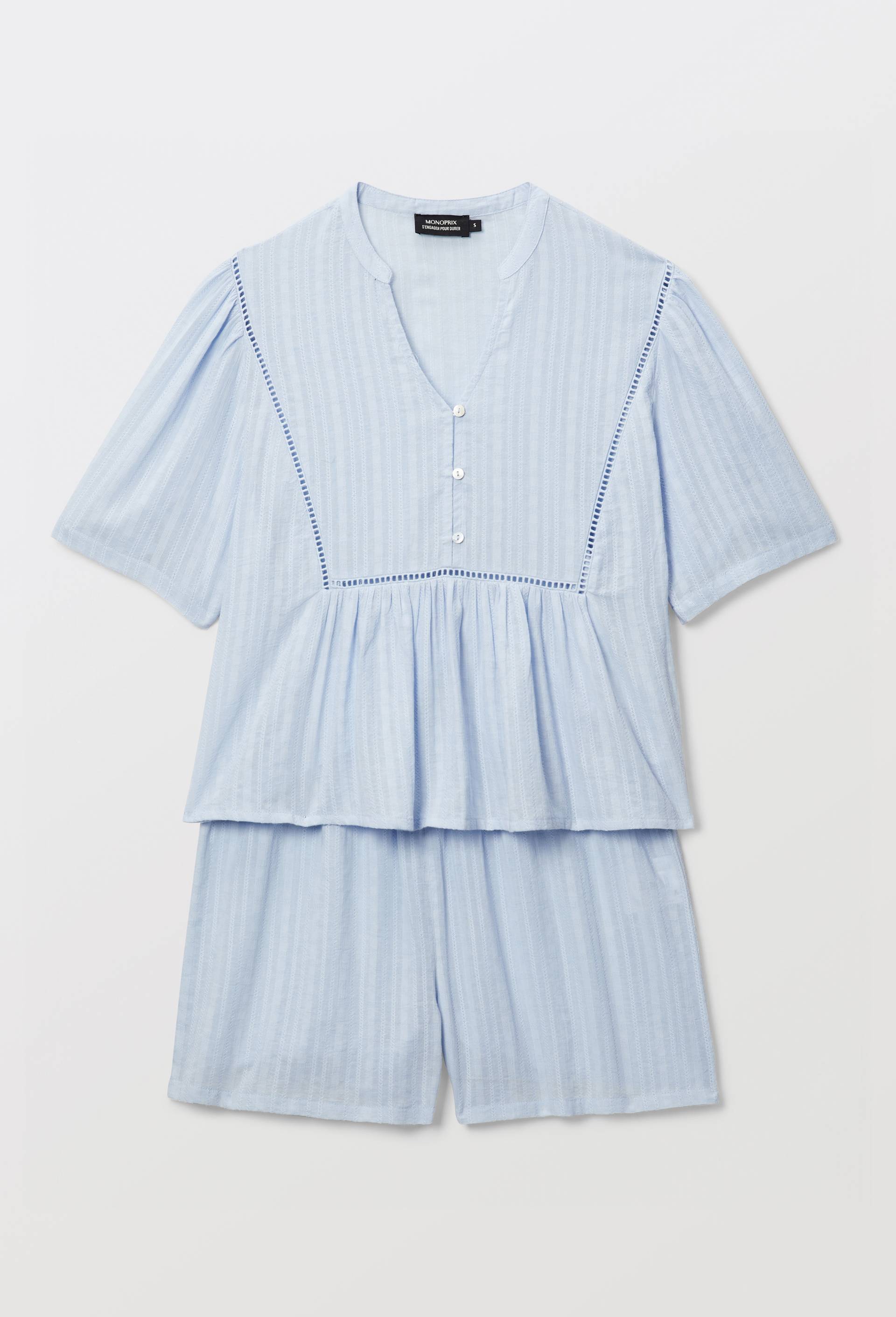 Pyjashort uni en coton BIO GOTS, Bleu clair, large image number 2