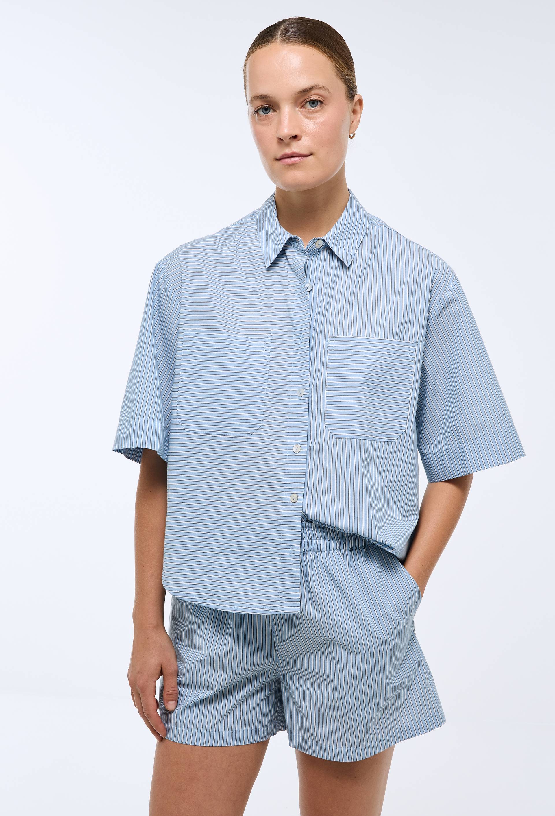 Pyjashort ray&eacute; en coton BIO GOTS, Bleu, large image number 0