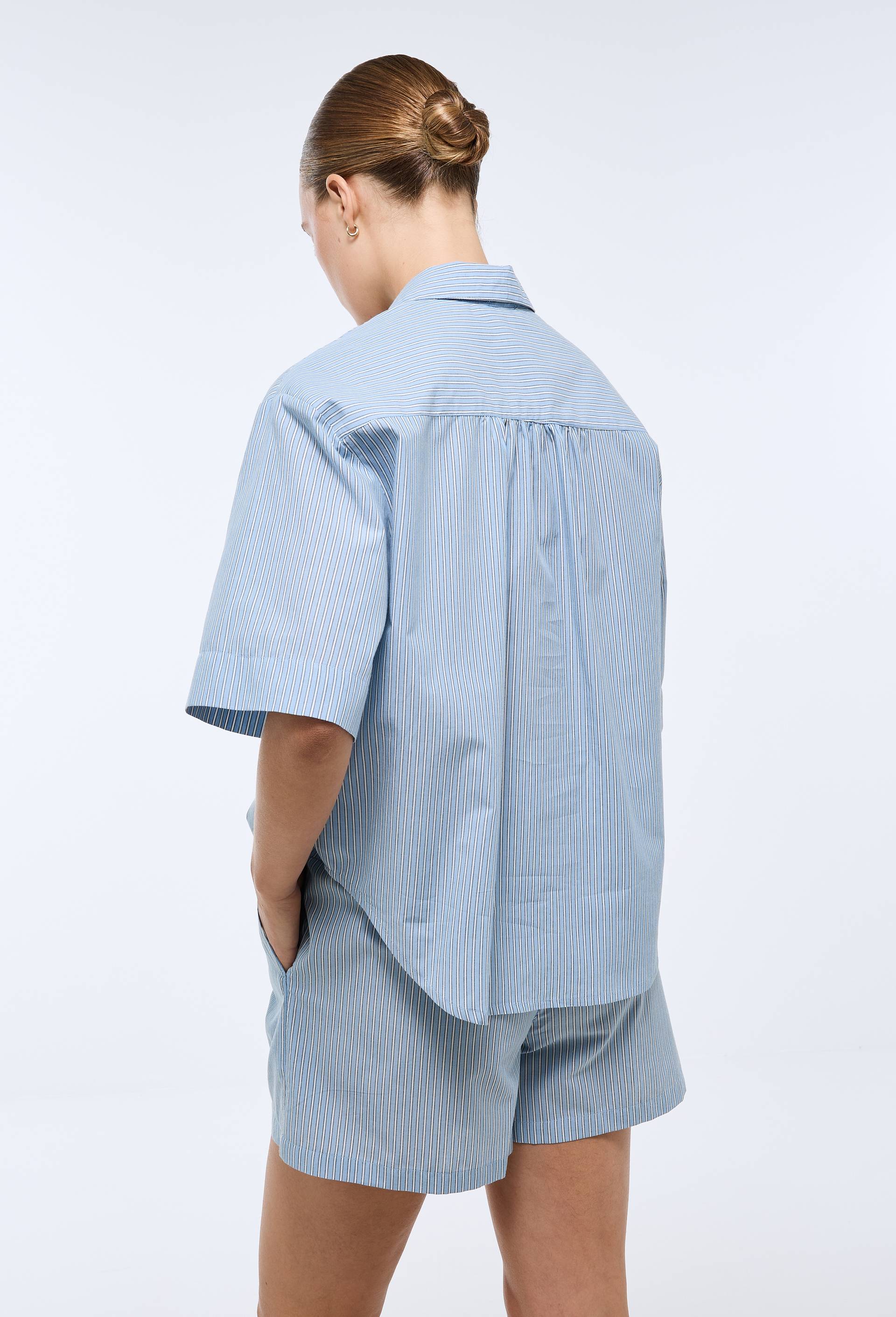 Pyjashort ray&eacute; en coton BIO GOTS, Bleu, large image number 1