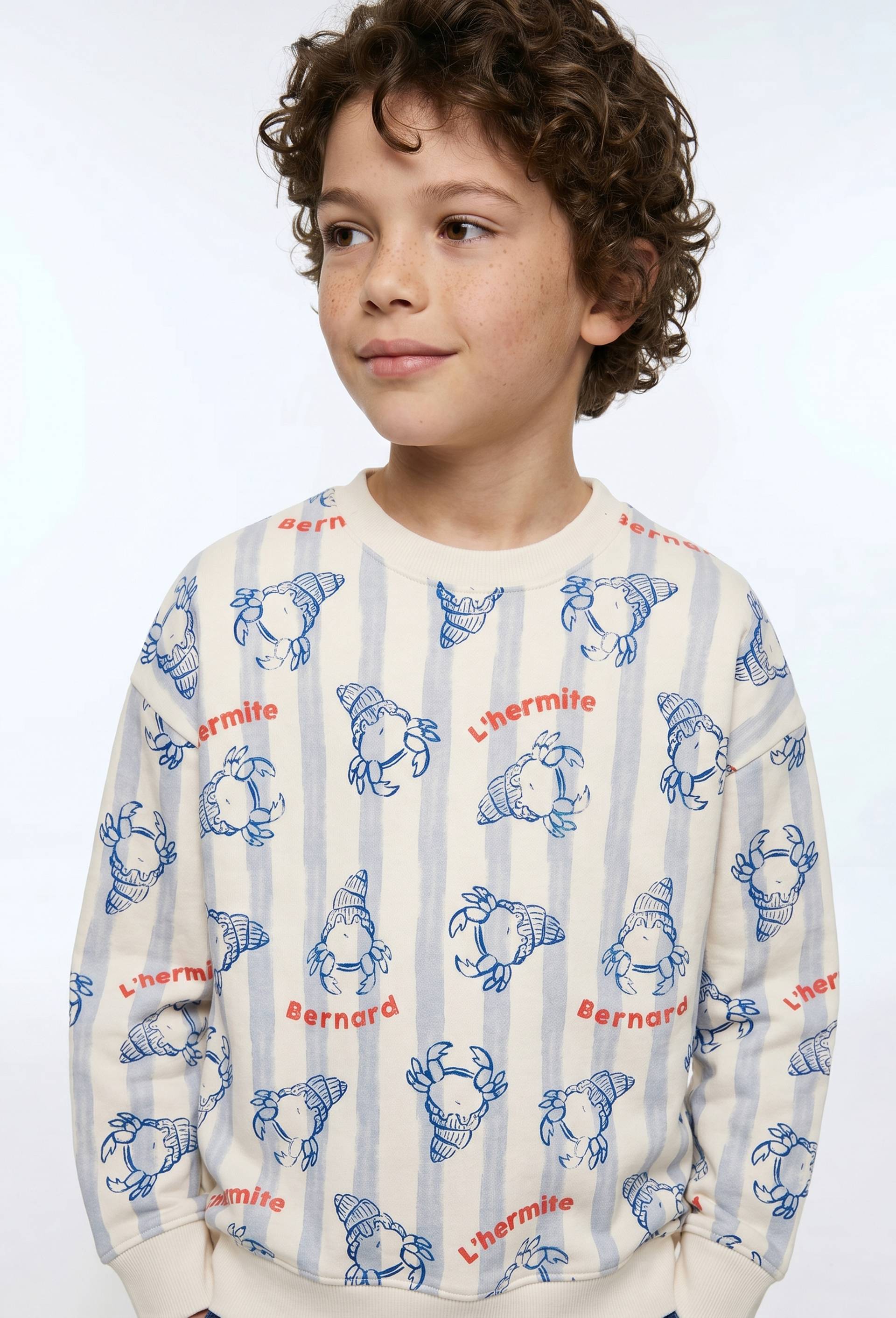 Sweat col rond imprim&eacute; en coton BIO GOTS, Beige clair, large image number 0