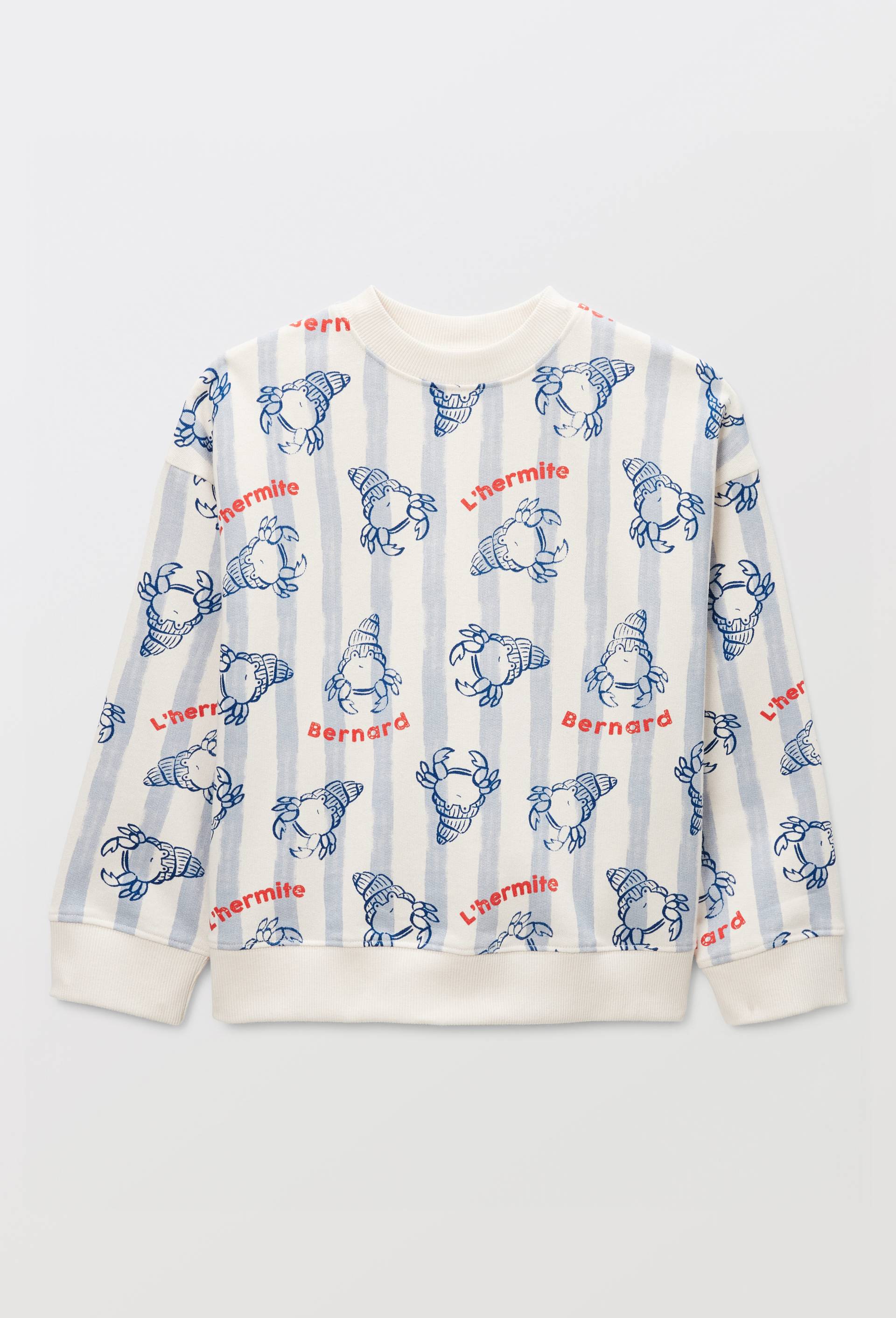 Sweat col rond imprim&eacute; en coton BIO GOTS, Beige clair, large image number 1