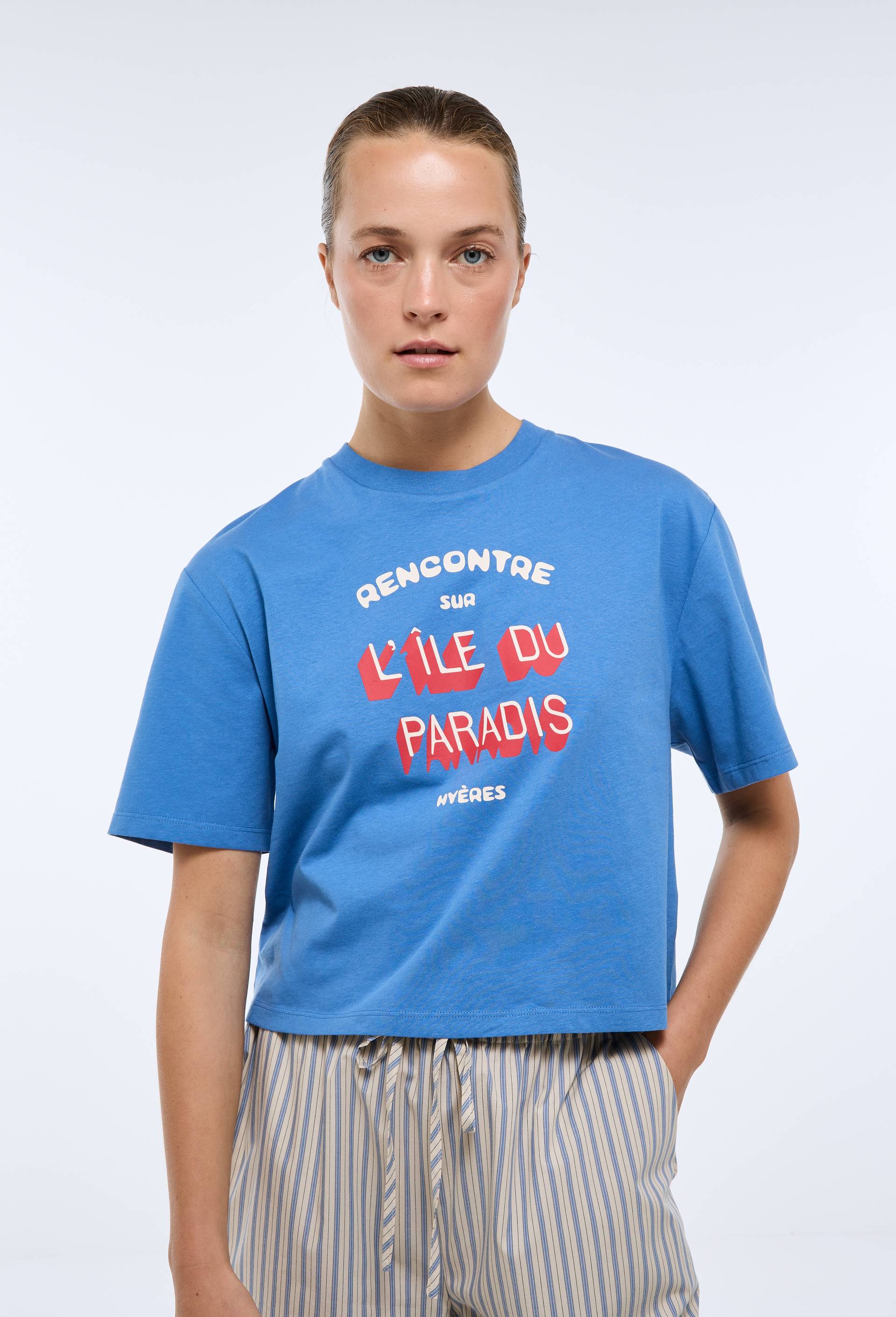 T-shirt manches courtes imprim&eacute; en coton BIO, Bleu, large image number 0.0