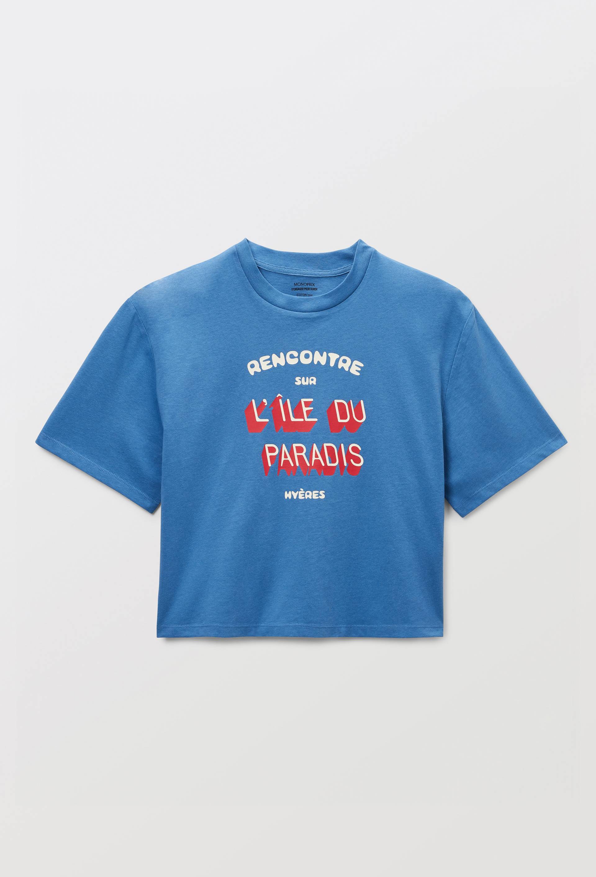 T-shirt manches courtes imprim&eacute; en coton BIO, Bleu, large image number 2
