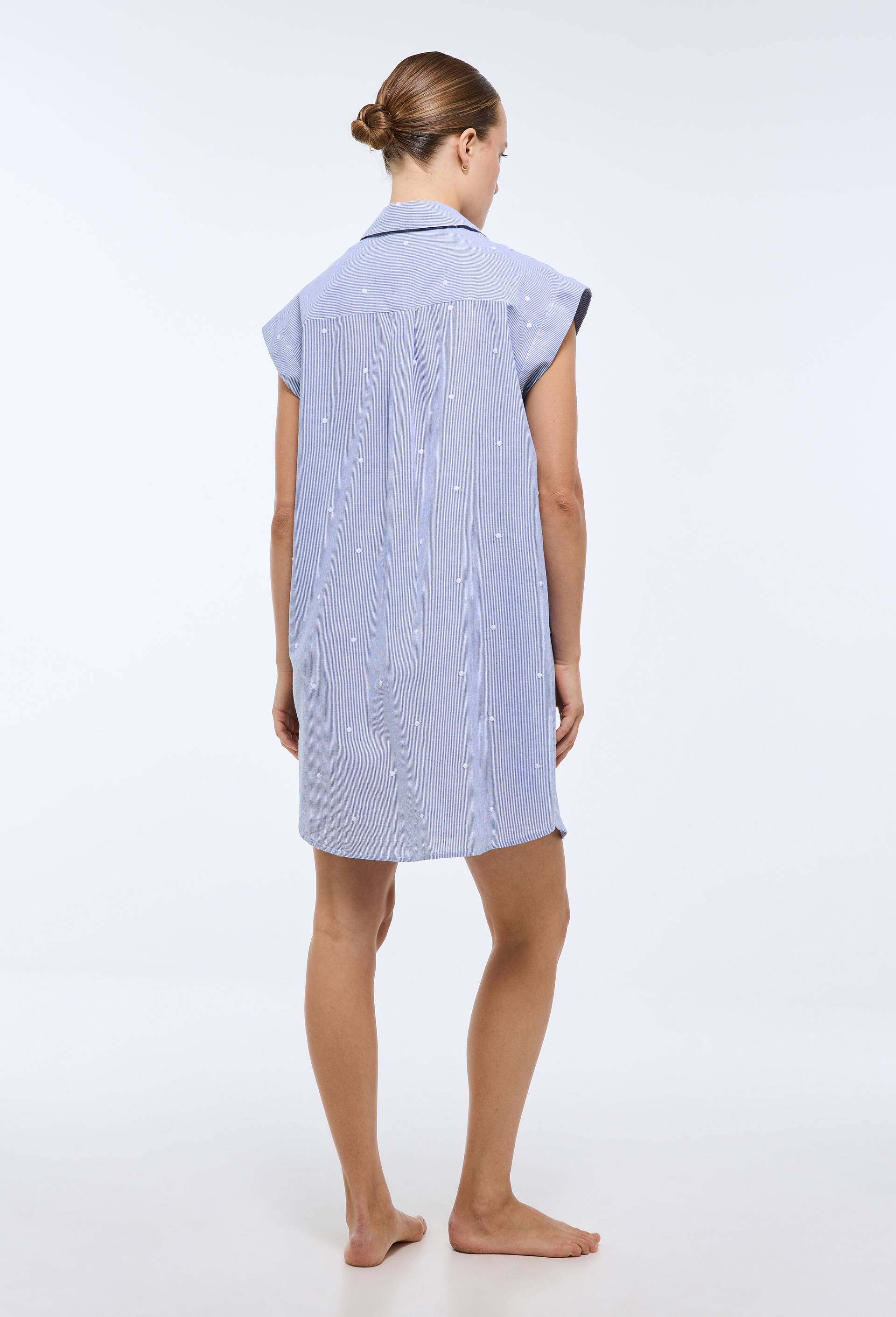 Chemise de nuit ray&eacute;e et brod&eacute;e en coton BIO GOTS, Bleu fonc&eacute;, large image number 1.0