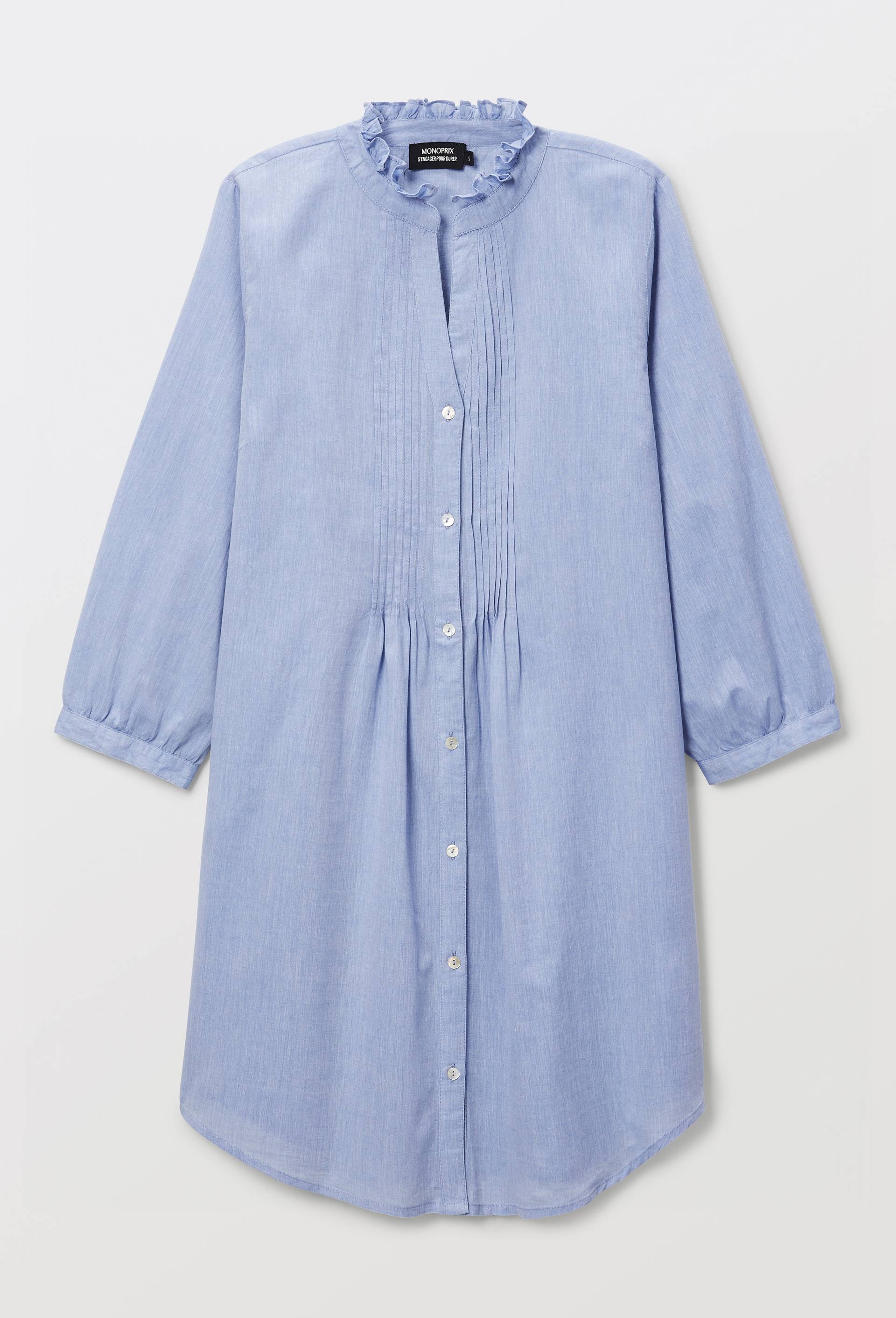 Chemise de nuit &agrave; manches longues en coton bio GOTS, Bleu clair, large image number 2.0