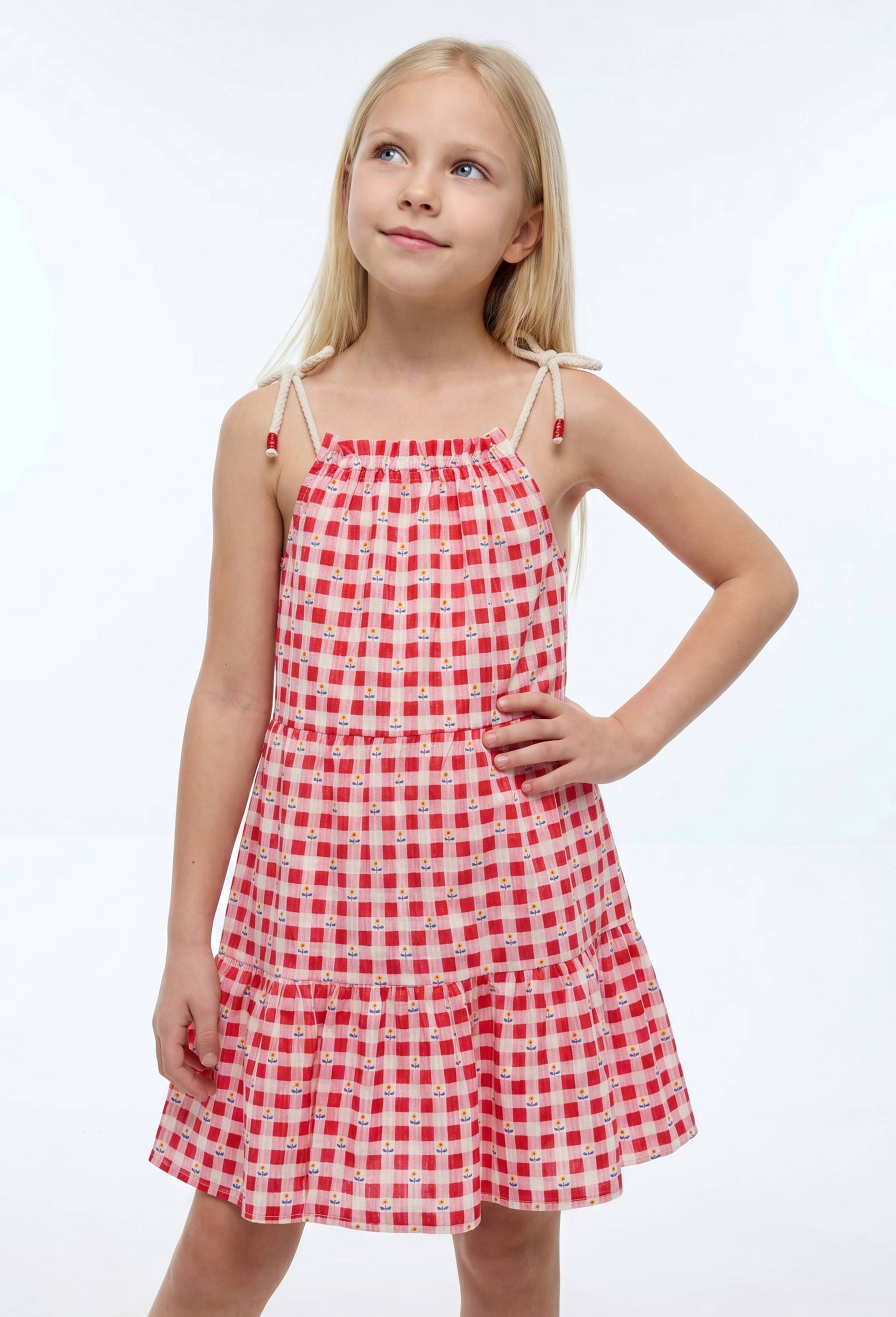 Robe midi &agrave; bretelles imprim&eacute;e en coton, Rouge, large image number 0.0
