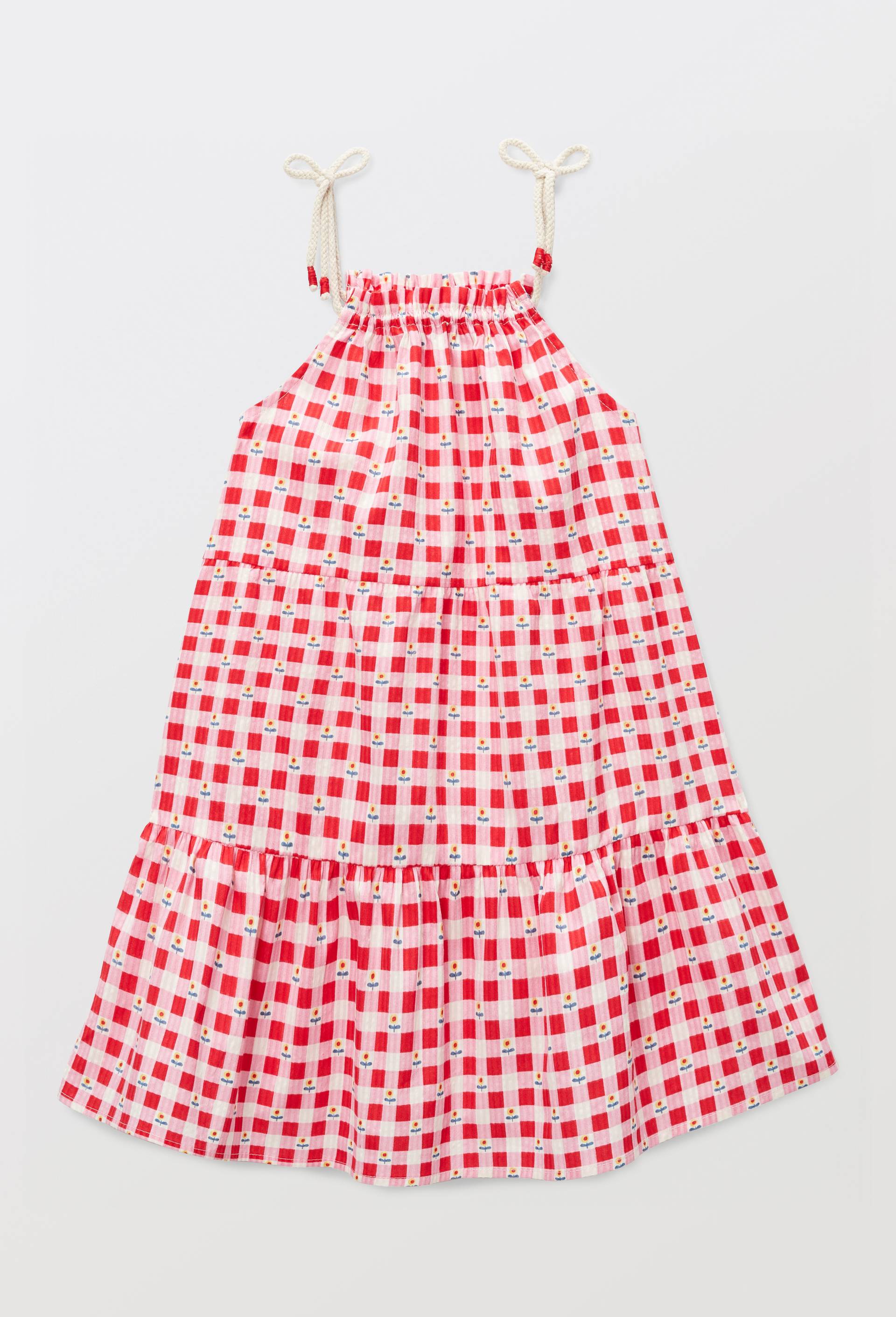 Robe midi &agrave; bretelles imprim&eacute;e en coton, Rouge, large image number 1.0