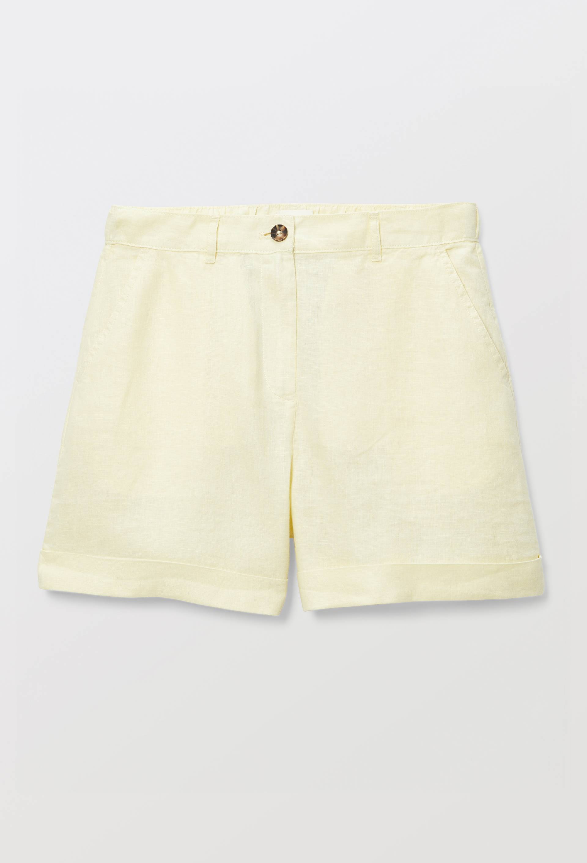 Short en lin taille elastiqu&eacute;e, Jaune clair, large image number 2.0