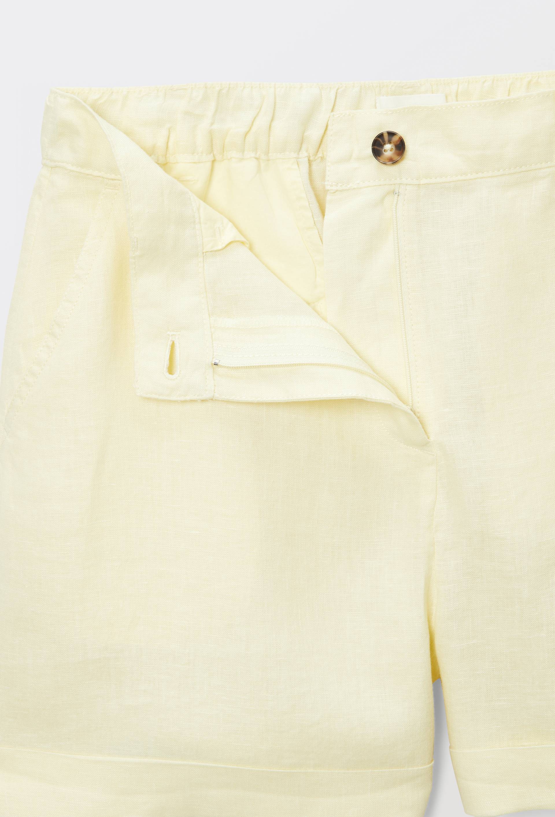 Short en lin taille elastiqu&eacute;e, Jaune clair, large image number 3
