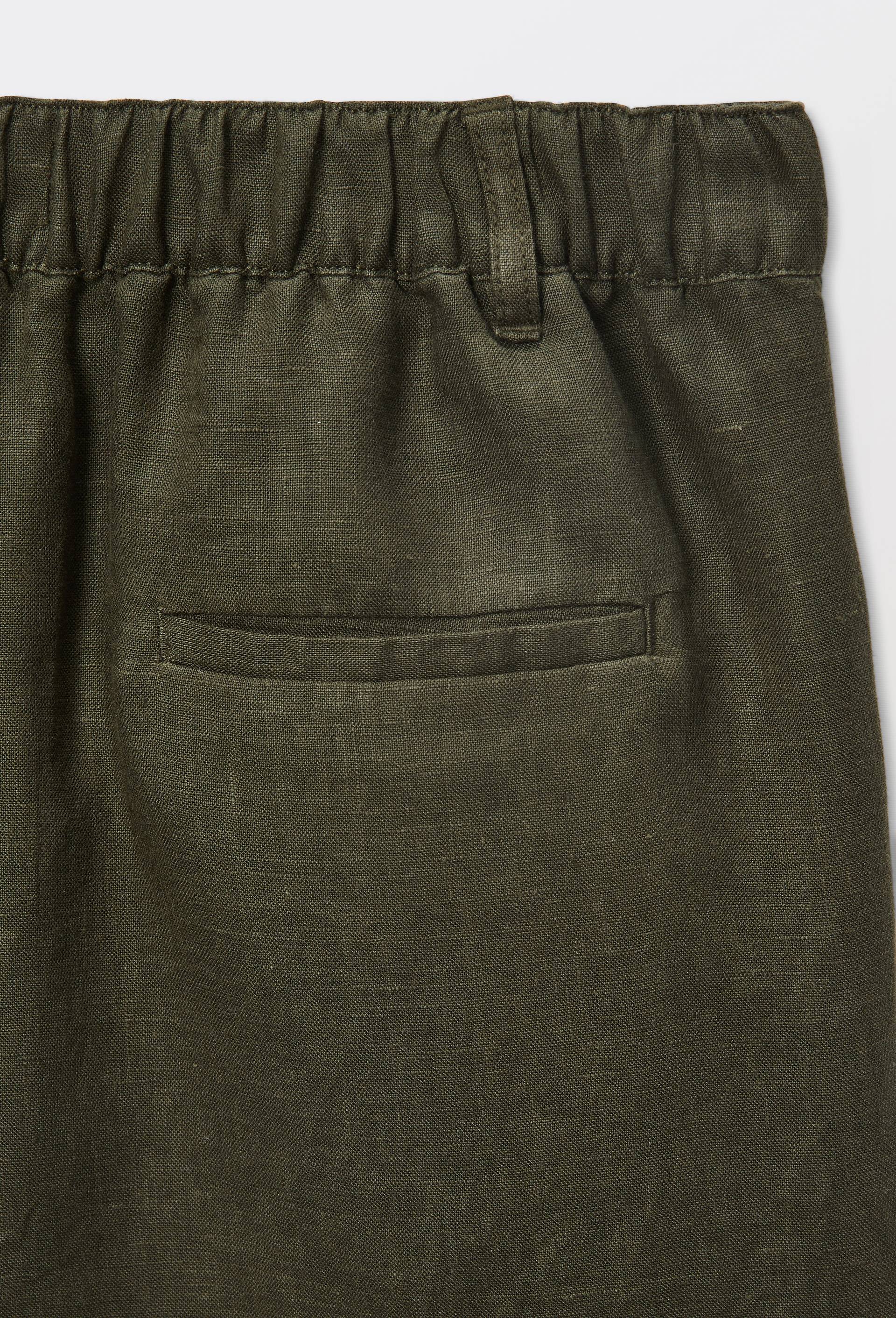 Short en lin taille elastiqu&eacute;e, Vert fonc&eacute;, large image number 4.0