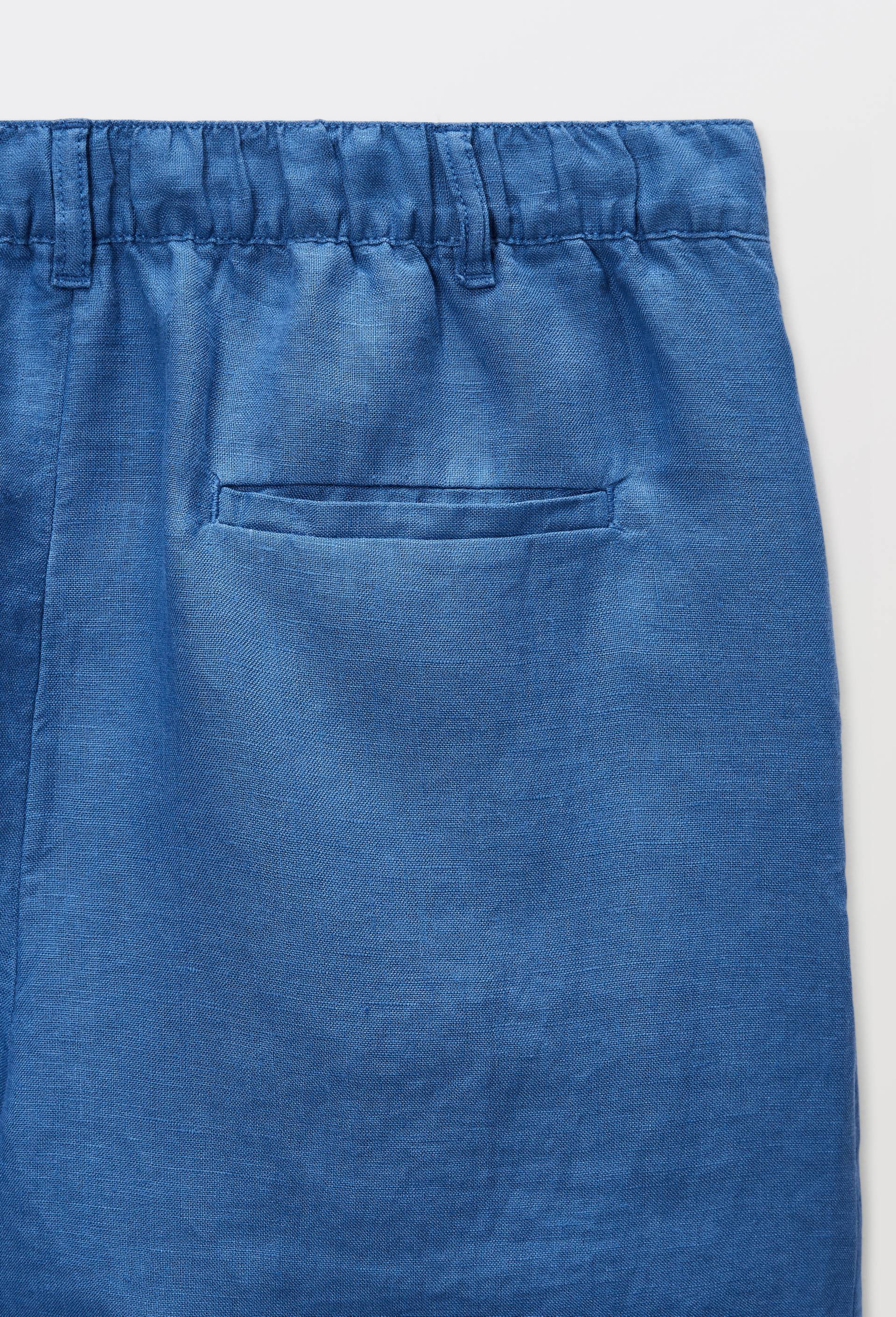 Short en lin taille elastiqu&eacute;e, Bleu, large image number 4.0