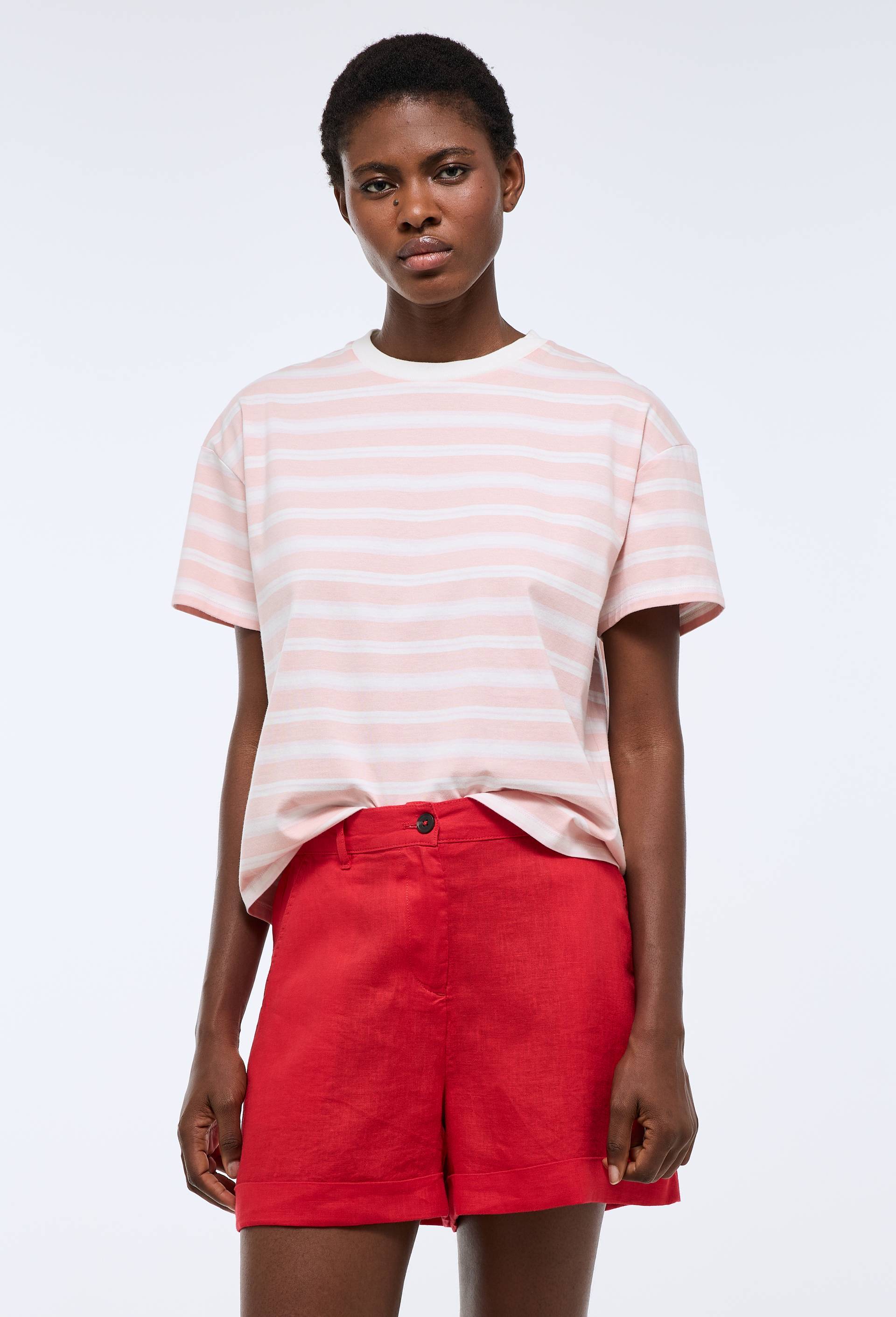 Short en lin taille elastiqu&eacute;e, Rouge, large image number 0.0