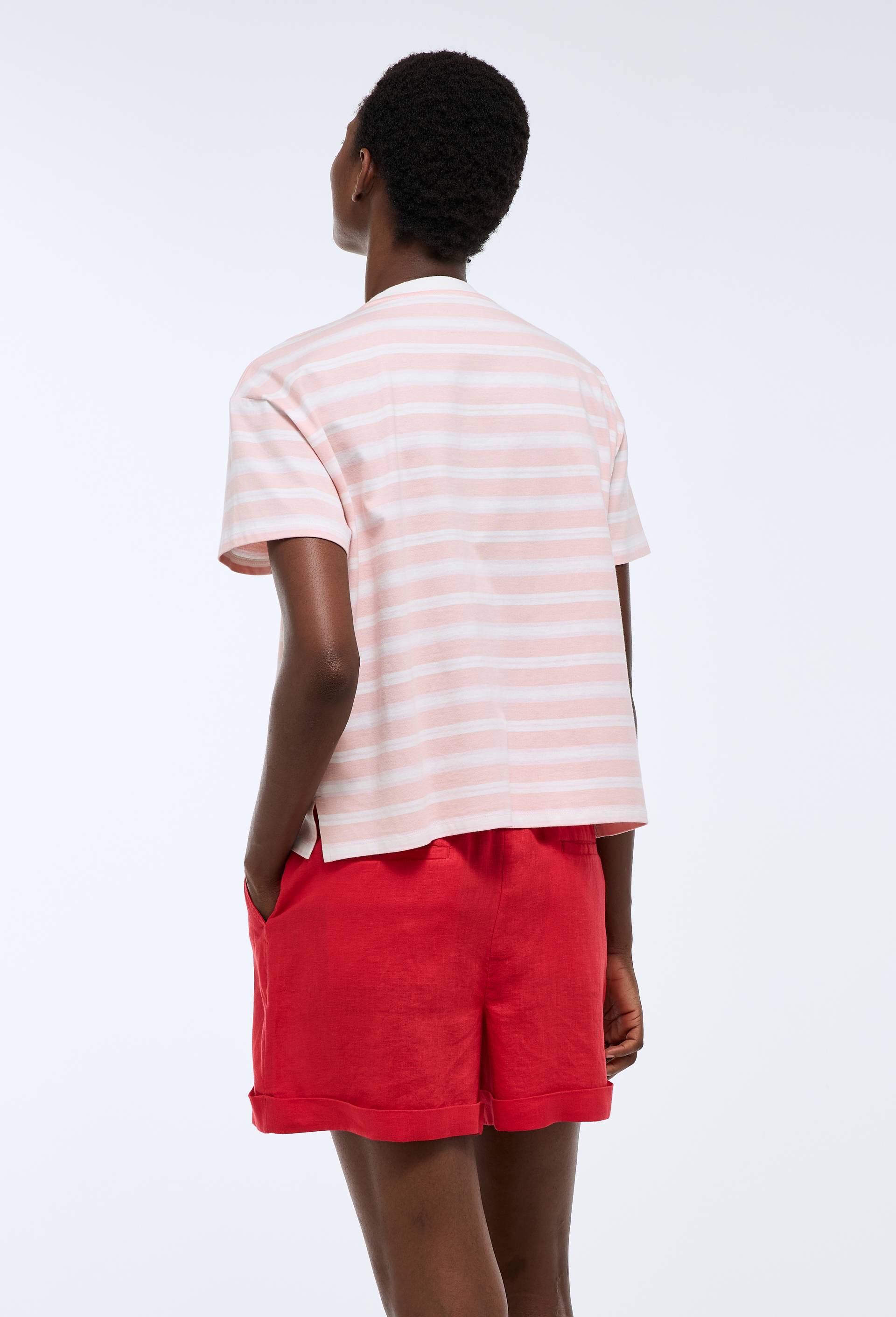 Short en lin taille elastiqu&eacute;e, Rouge, large image number 1.0