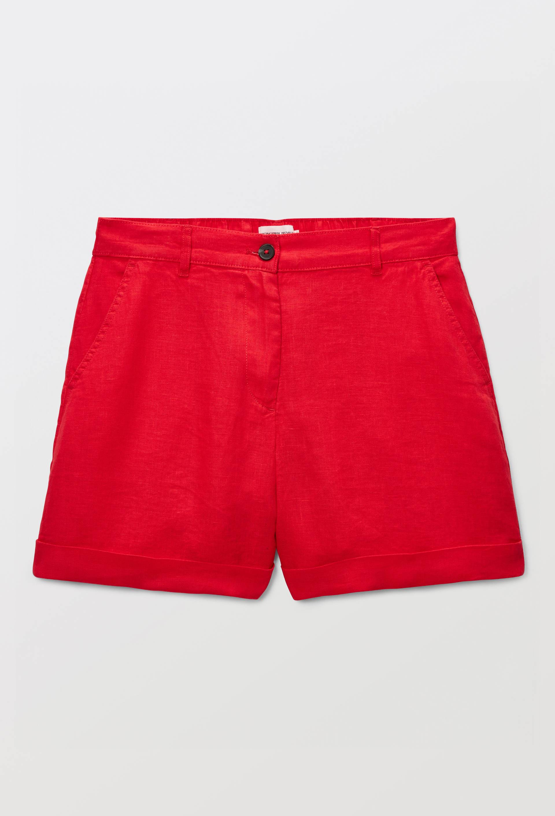 Short en lin taille elastiqu&eacute;e, Rouge, large image number 2.0