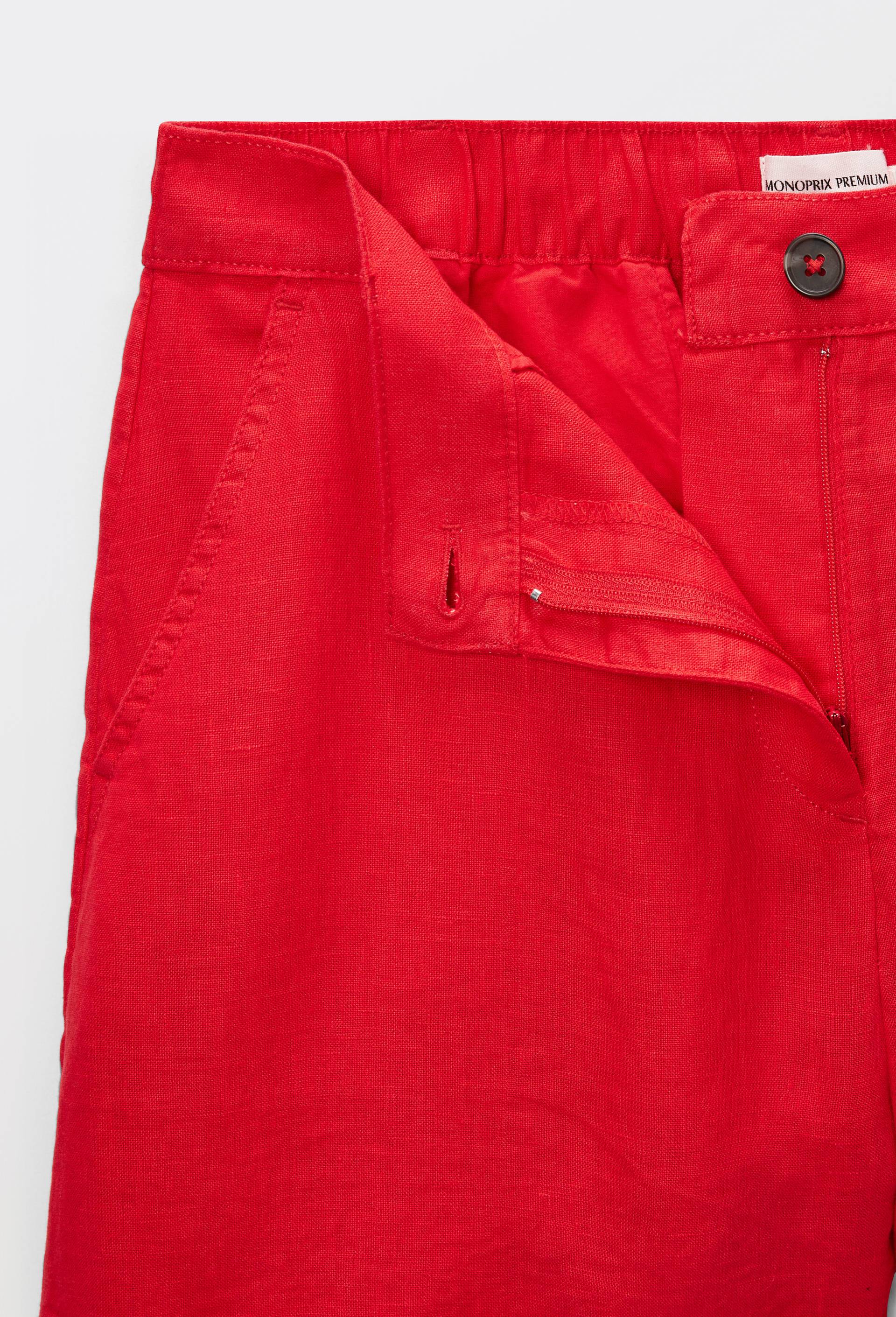 Short en lin taille elastiqu&eacute;e, Rouge, large image number 3.0