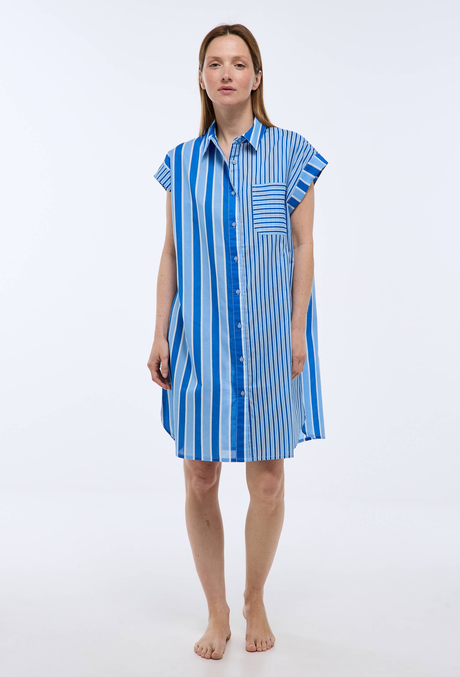 Chemise de nuit ray&eacute;e en coton BIO GOTS, Bleu, swatch image