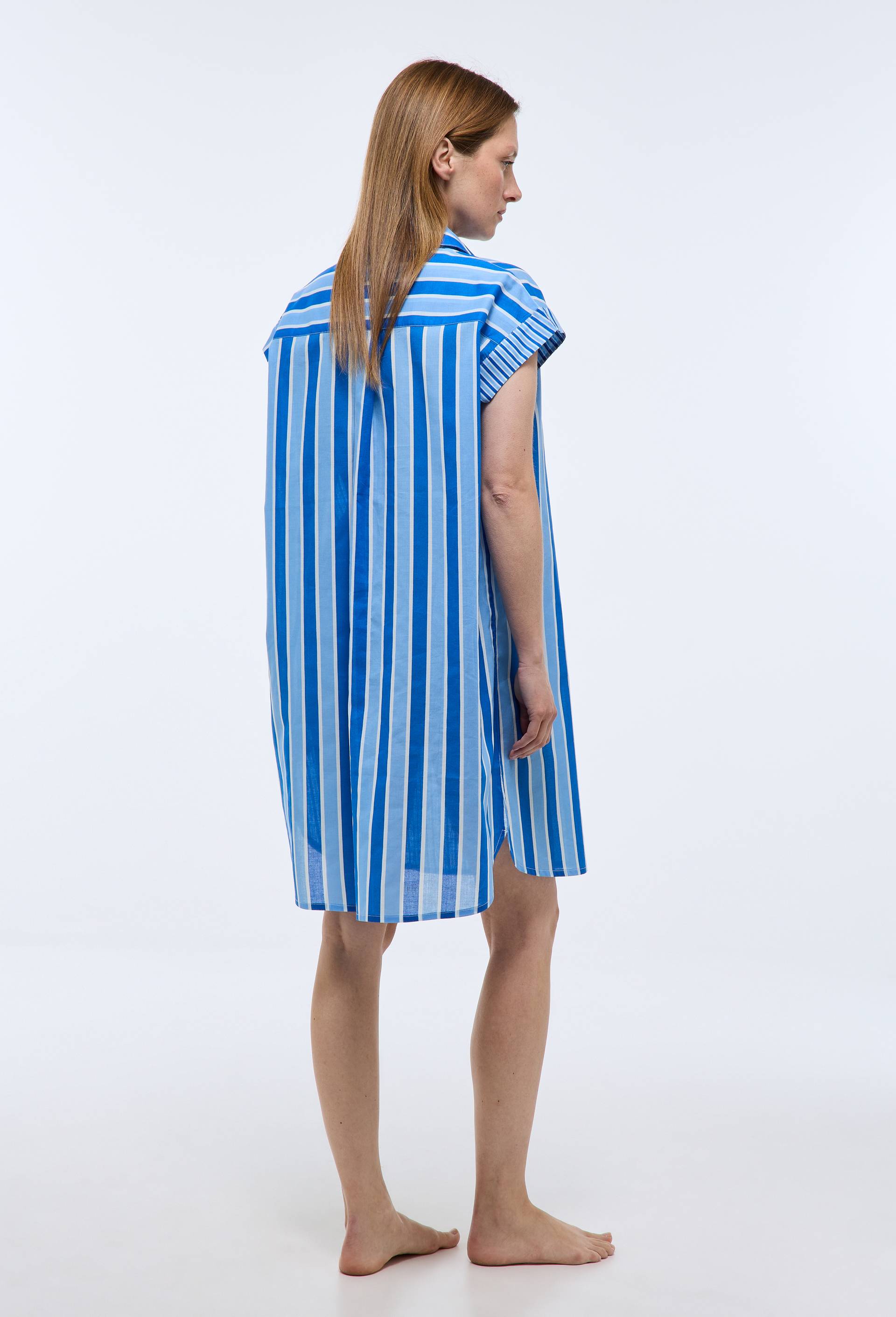 Chemise de nuit ray&eacute;e en coton BIO GOTS, Bleu, large image number 1