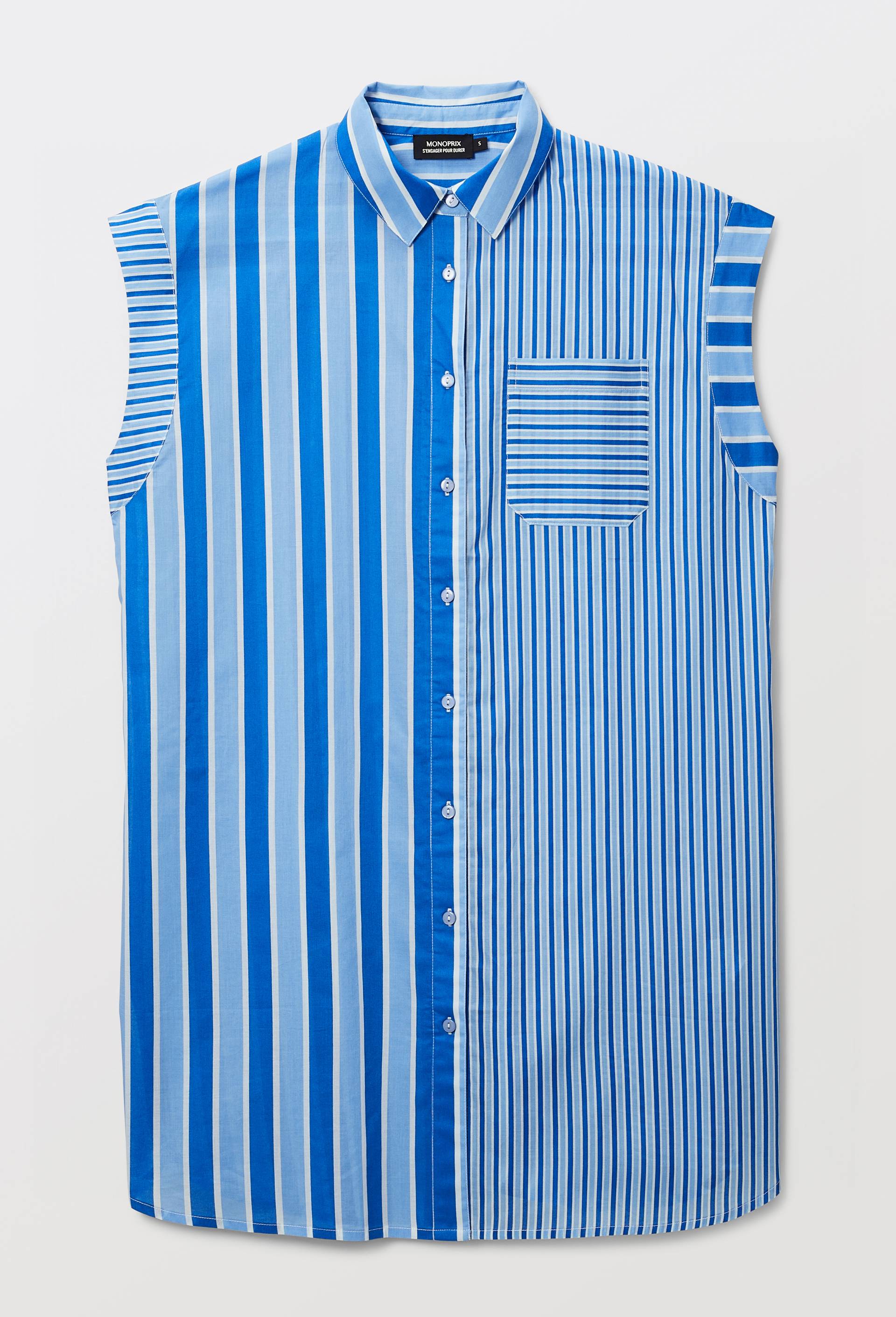 Chemise de nuit ray&eacute;e en coton BIO GOTS, Bleu, large image number 2