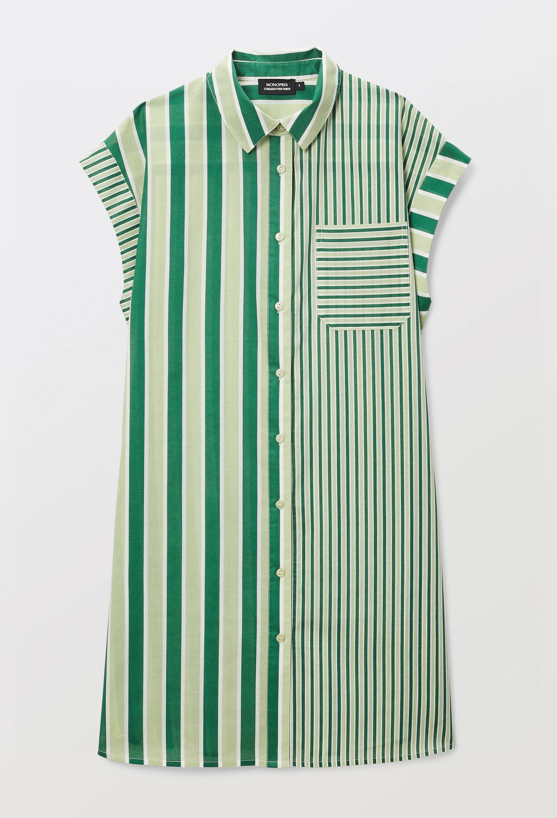 Chemise de nuit ray&eacute;e en coton BIO GOTS, Vert, large image number 2