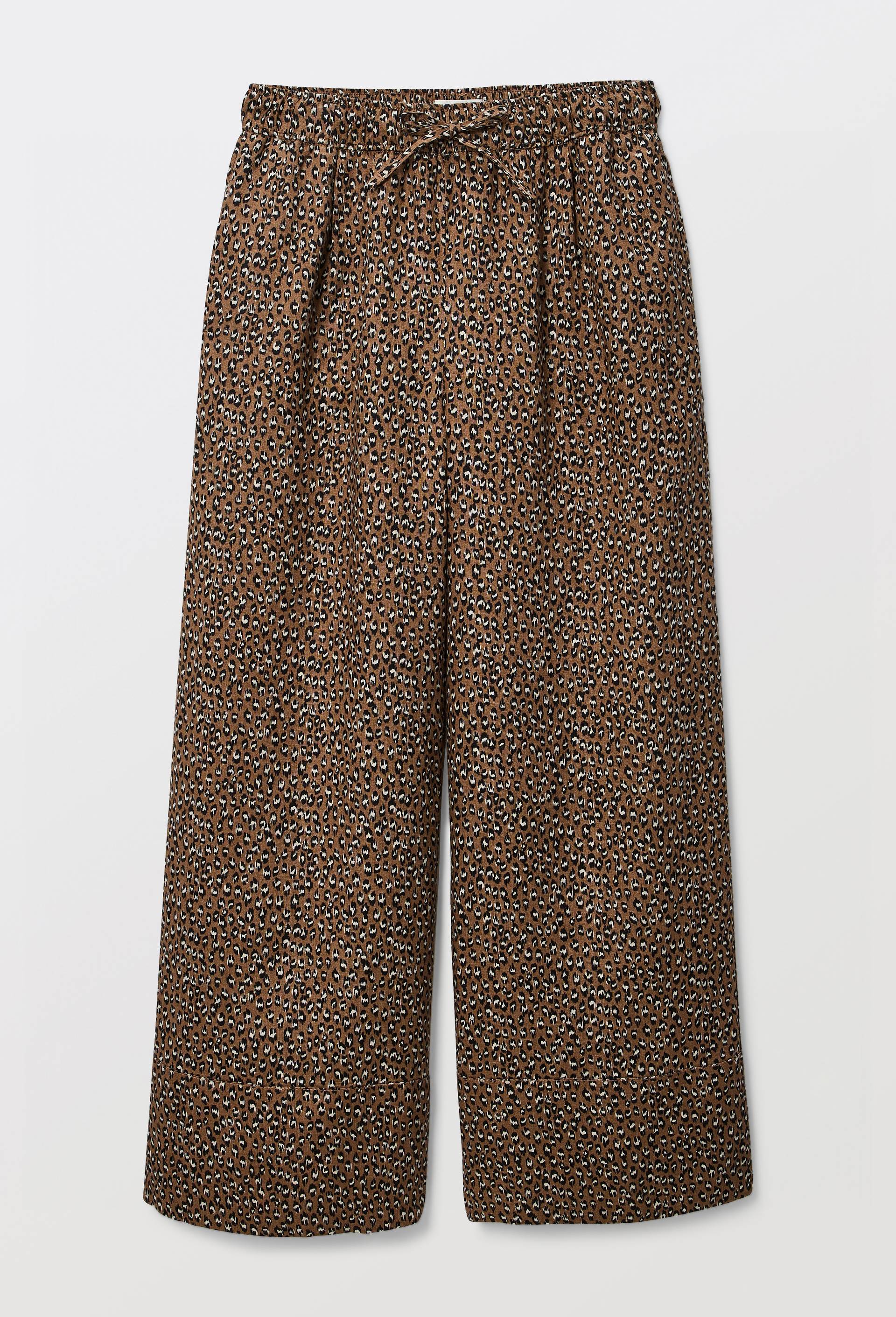 Pantalon large imprim&eacute; &agrave; taille &eacute;lastiqu&eacute;e en lin, Beige, large image number 2