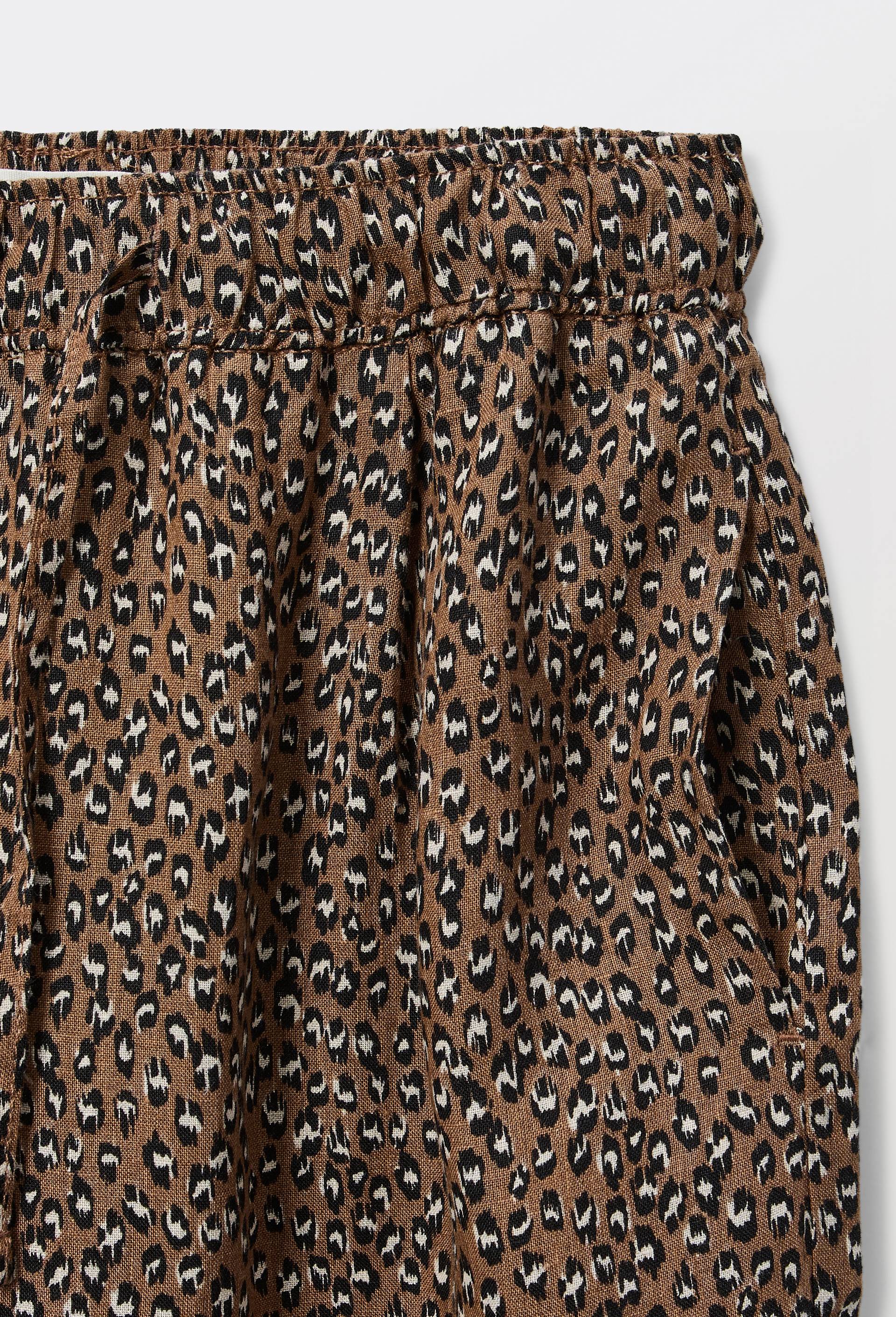 Pantalon large imprim&eacute; &agrave; taille &eacute;lastiqu&eacute;e en lin, Beige, large image number 4.0