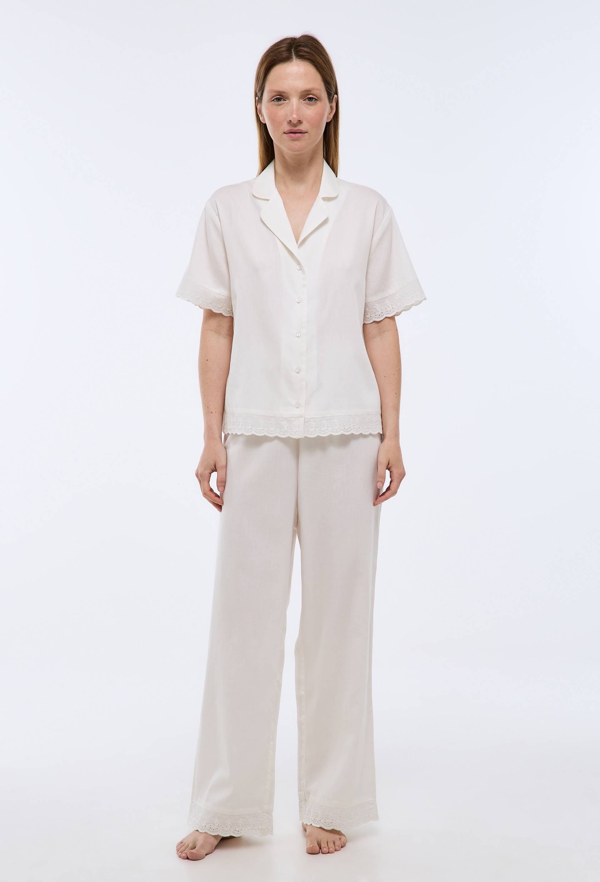 Pyjama uni en coton BIO GOTS, Ecru, large image number 0.0