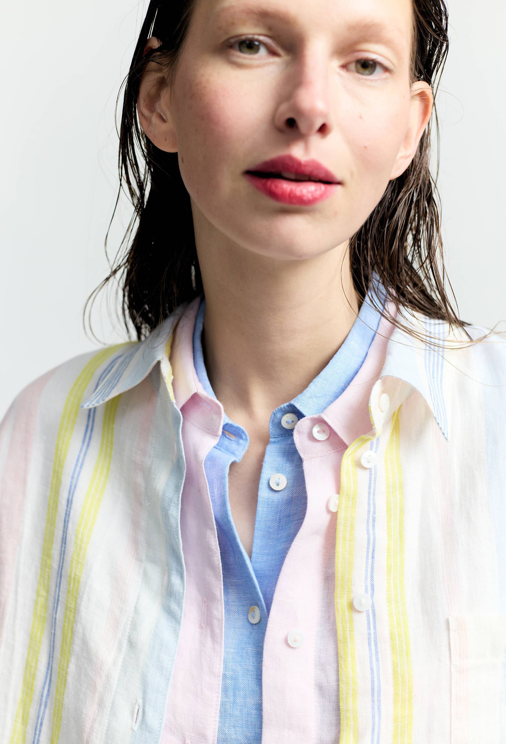 Chemise manches longues ray&eacute;e en lin, Bleu, large image number 1