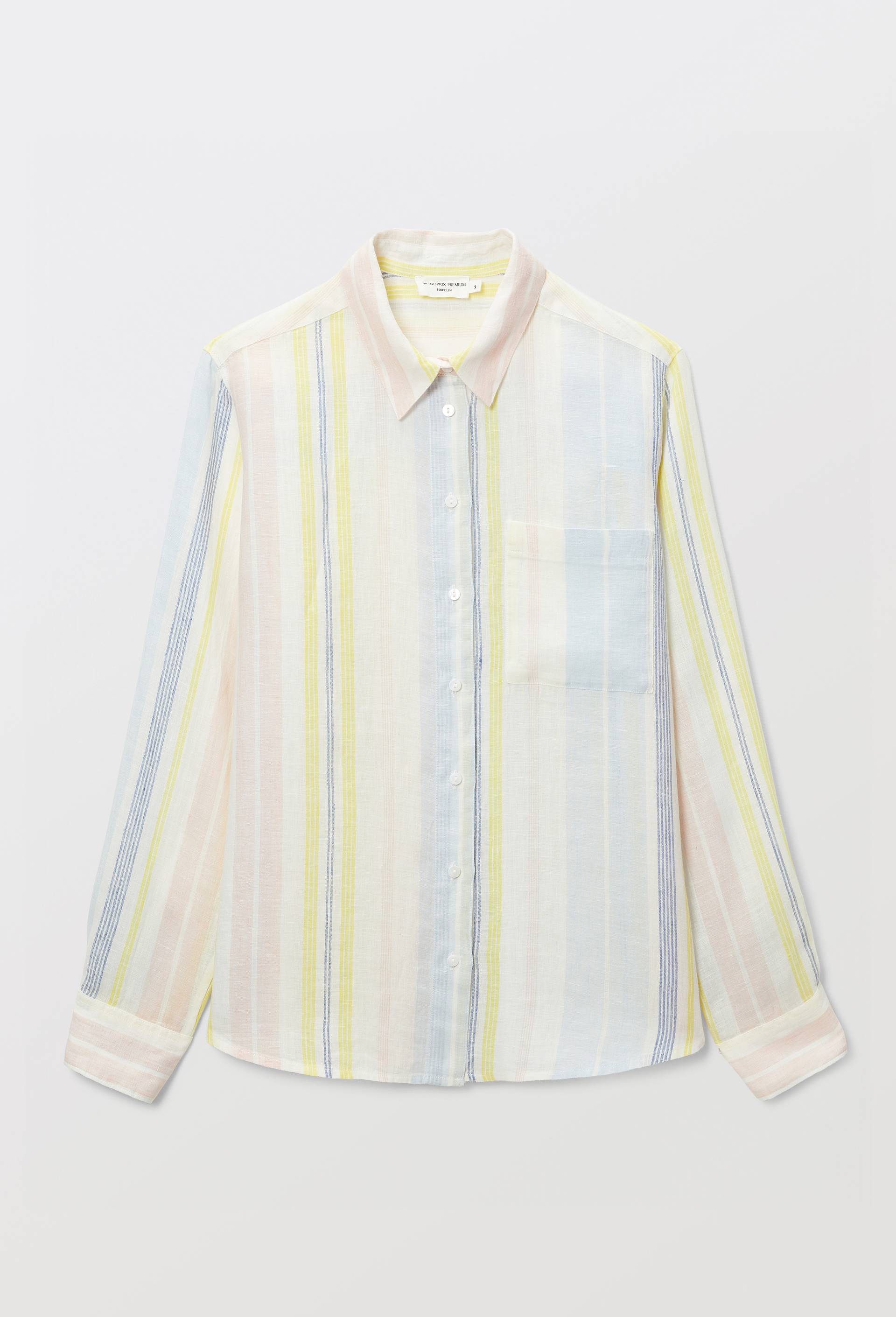 Chemise manches longues ray&eacute;e en lin, Bleu, large image number 4.0