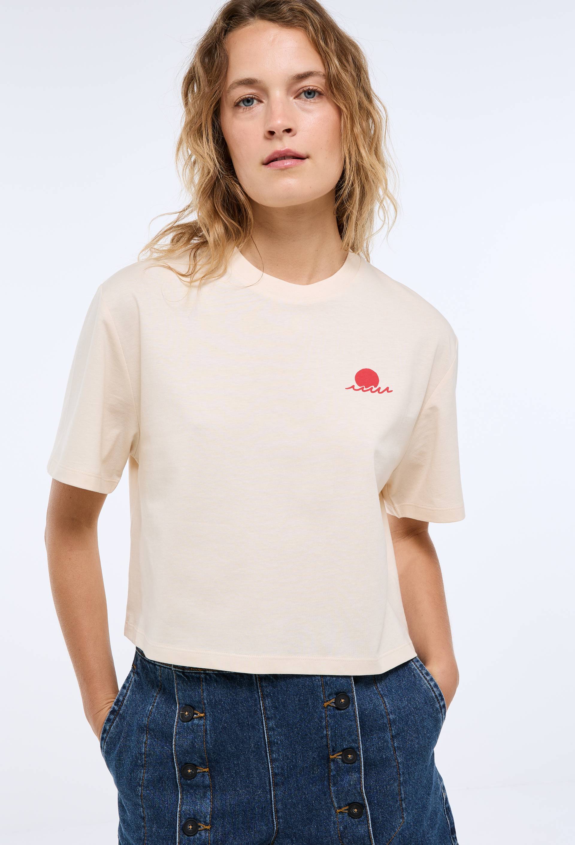T-shirt manches courtes imprim&eacute; en coton BIO, Beige clair, large image number 0