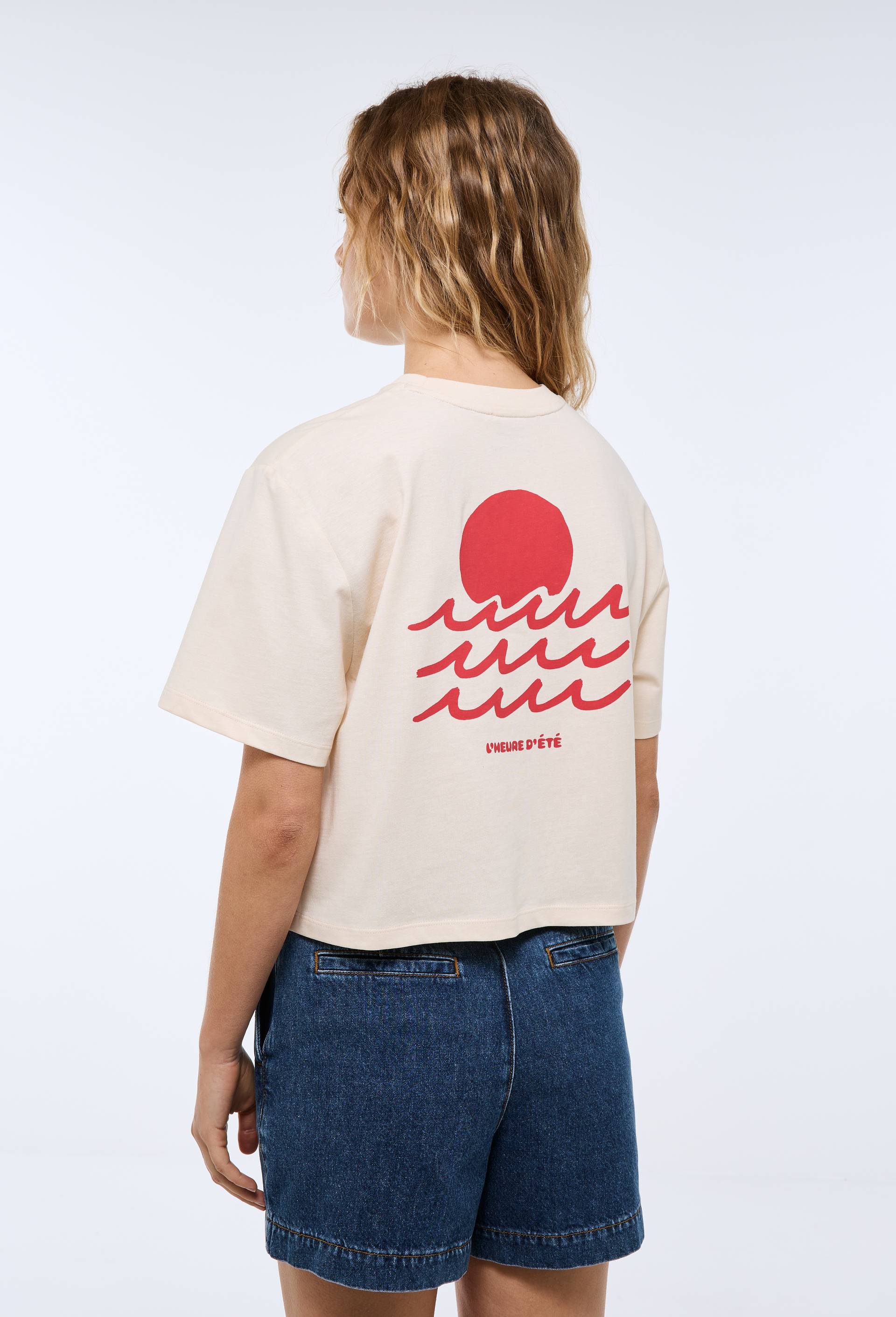 T-shirt manches courtes imprim&eacute; en coton BIO, Beige clair, large image number 1.0