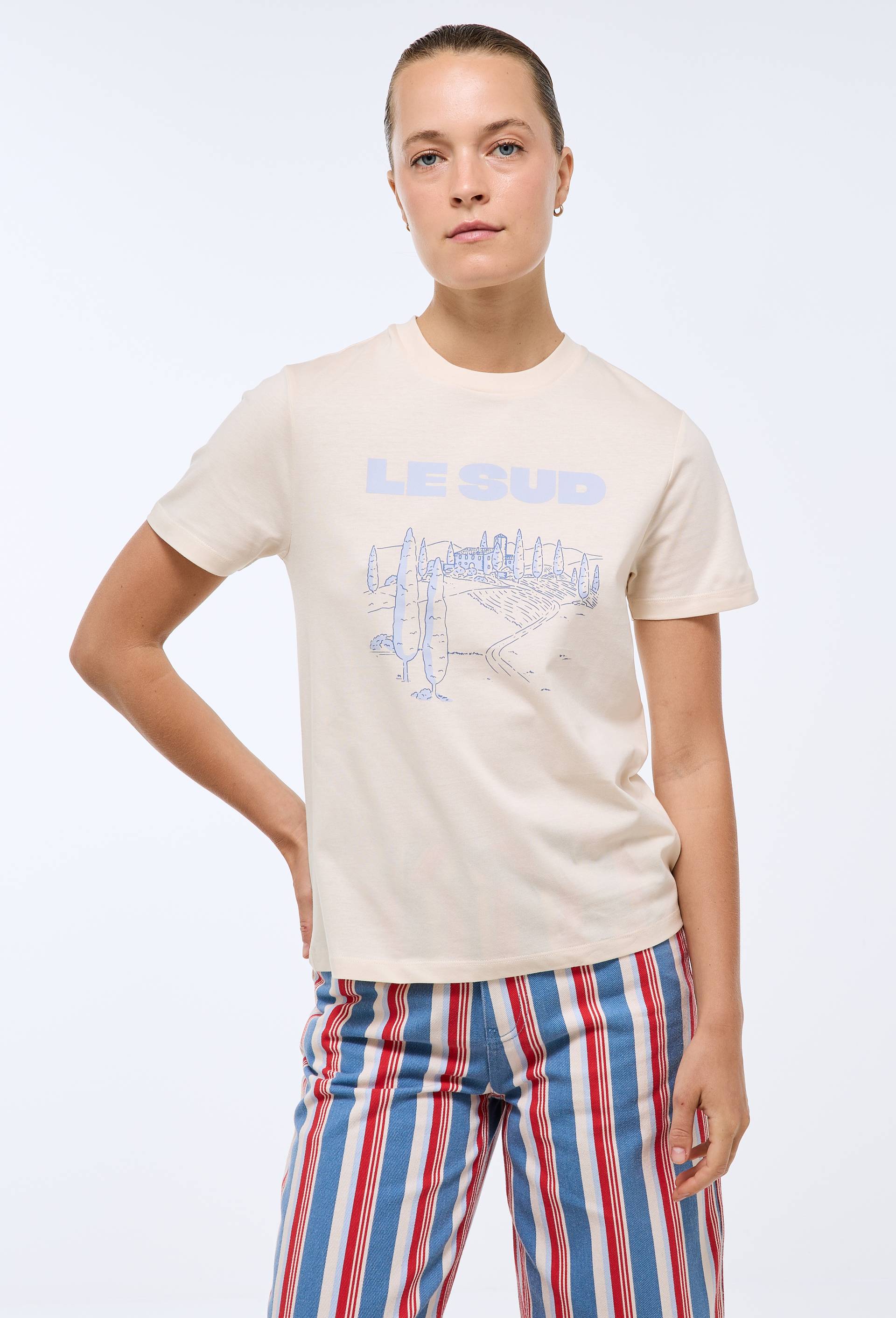 T-shirt &agrave; manches courtes avec imprim&eacute; plac&eacute;, Beige clair, large image number 0.0
