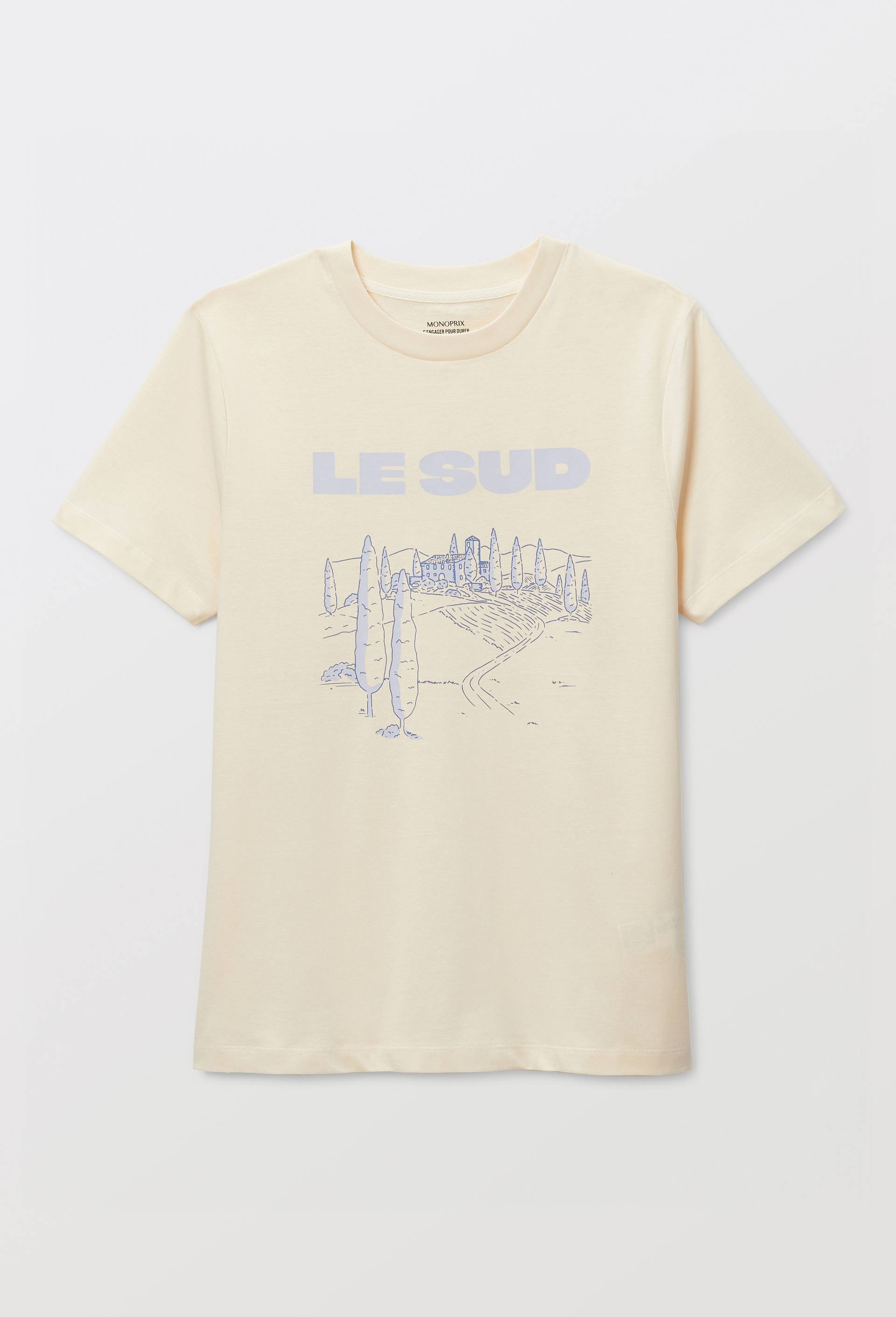 T-shirt &agrave; manches courtes avec imprim&eacute; plac&eacute;, Beige clair, large image number 2.0