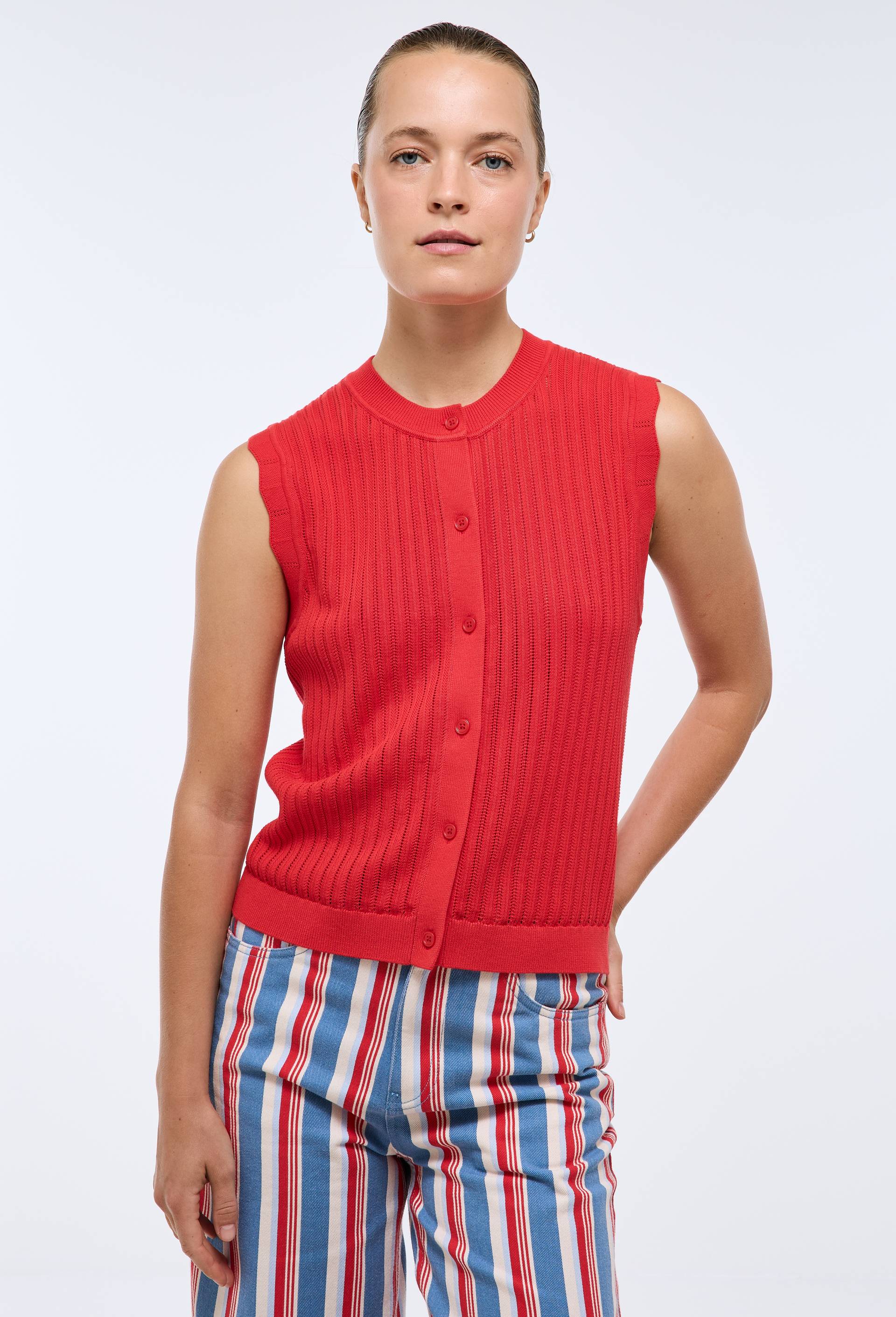 Gilet sans manche en coton lin, Rouge, large image number 0