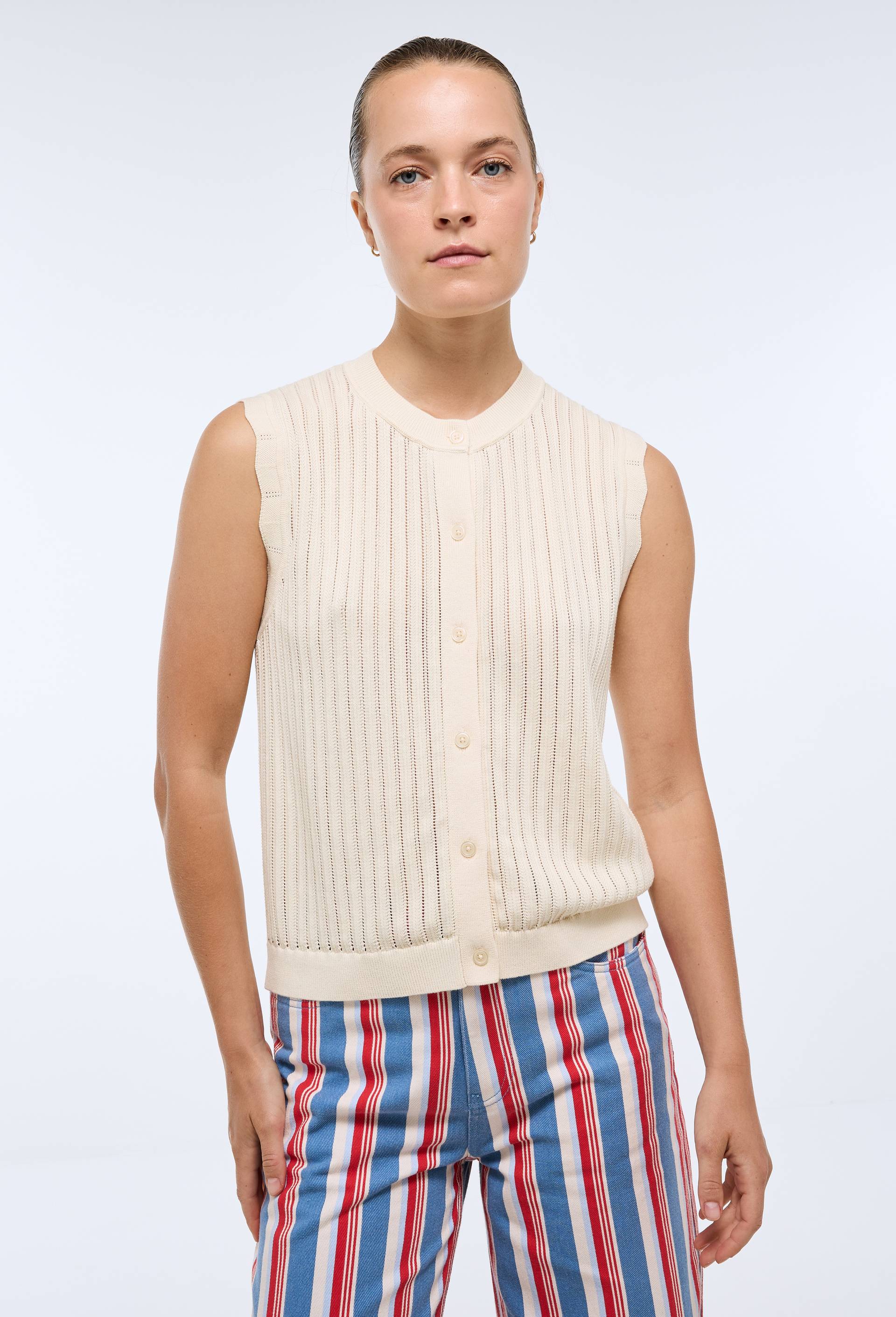 Gilet sans manche en coton lin, Beige clair, swatch image