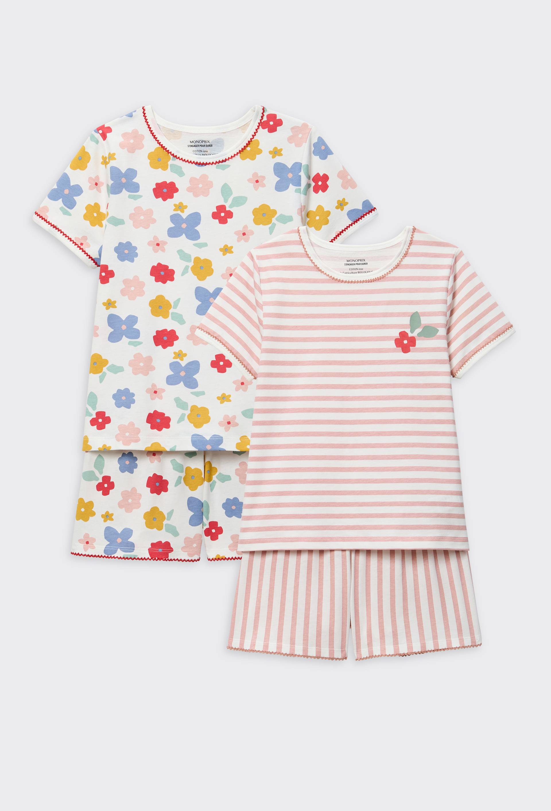 Lot de 2 pyjamas shorts imprim&eacute; en jersey coton BIO GOTS, Ecru, large image number 0