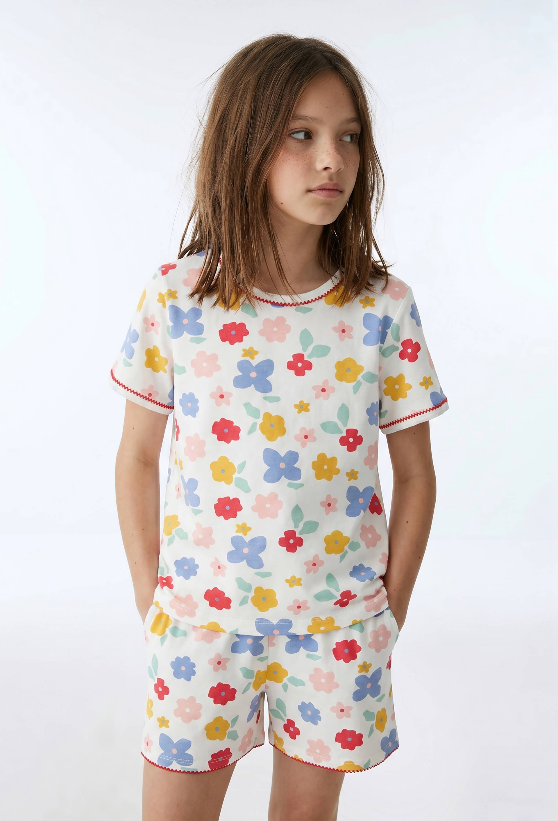 Lot de 2 pyjamas shorts imprim&eacute; en jersey coton BIO GOTS, Ecru, large image number 1